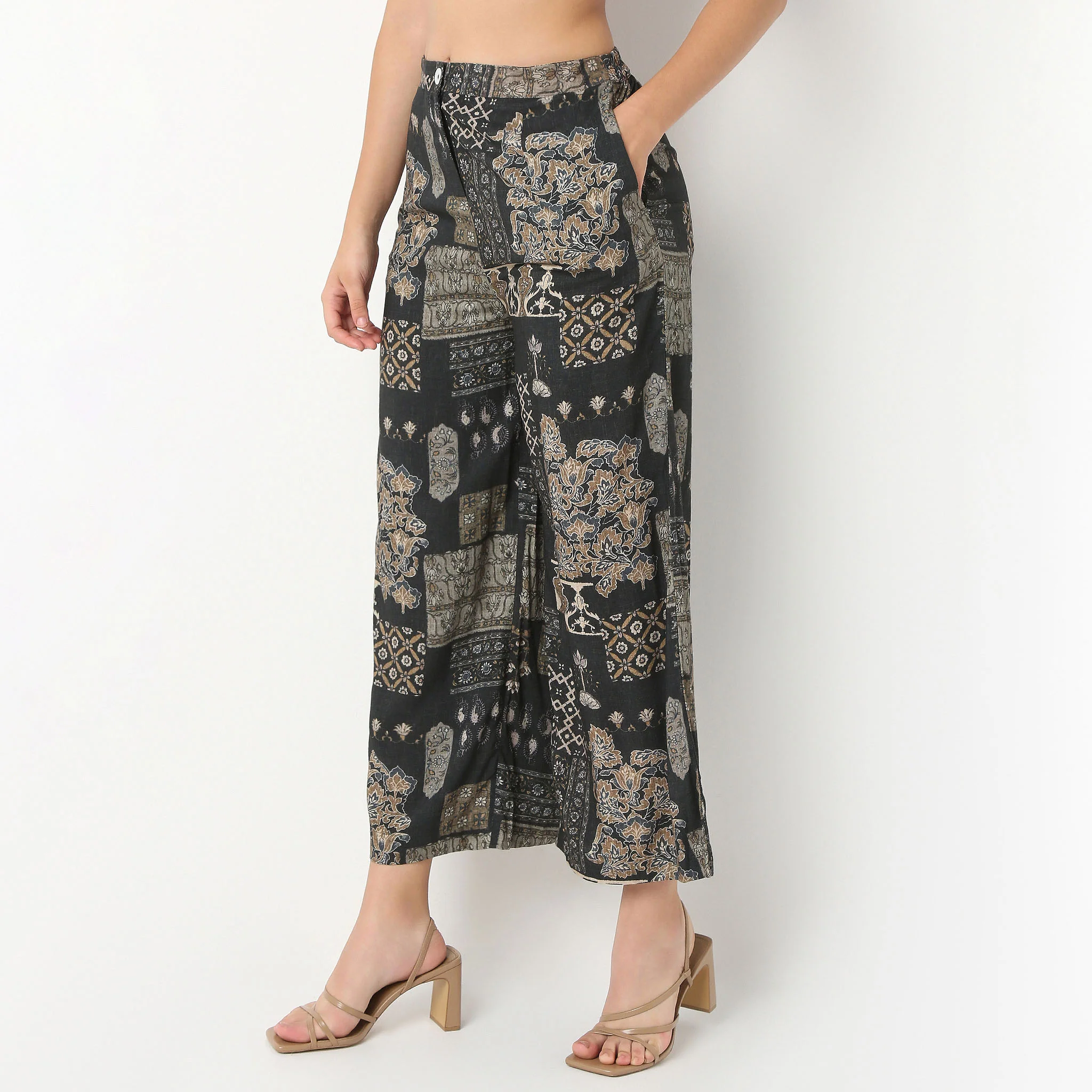 Straight Fit High Rise Ethnic Palazzo - Image 5