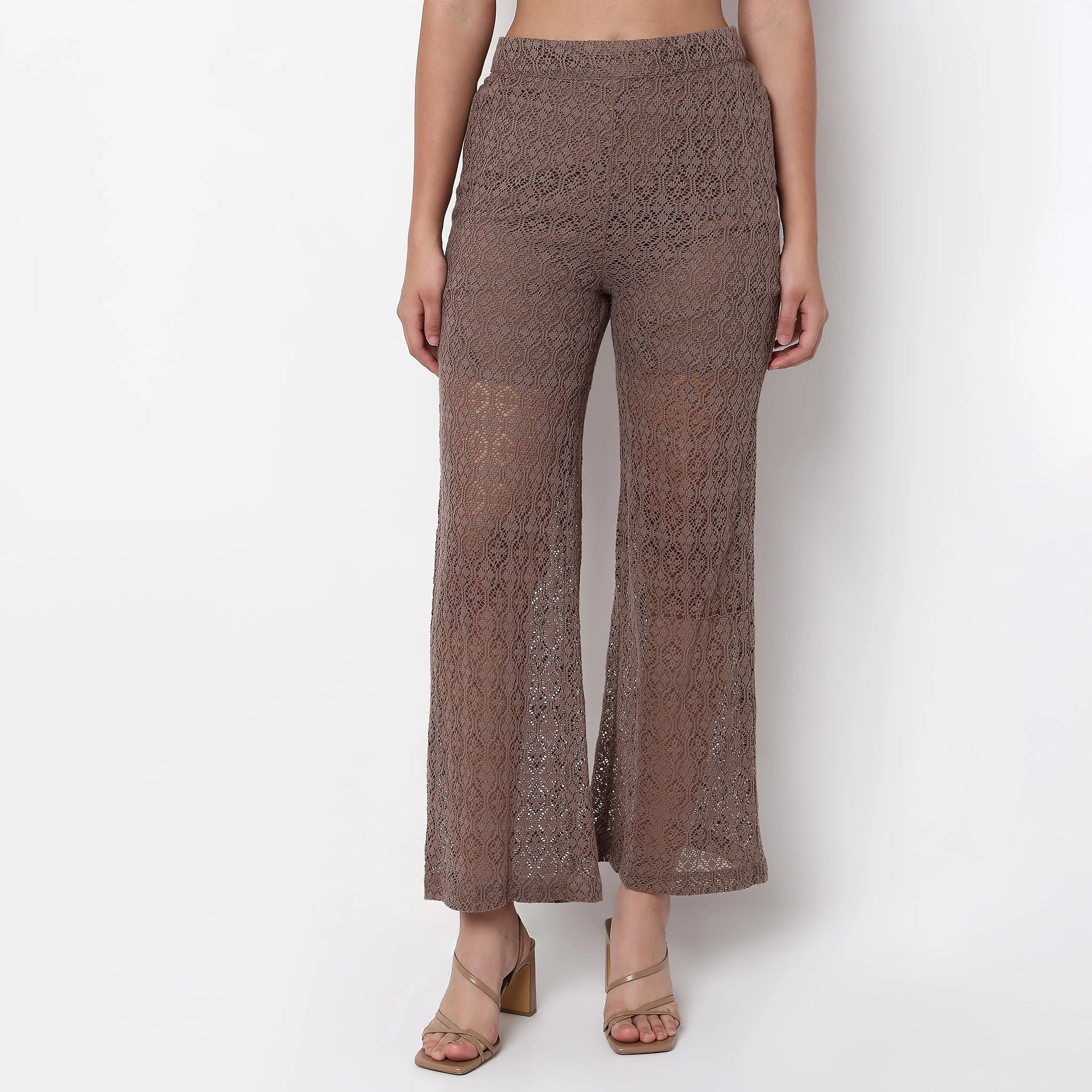 Straight Fit Lace Look High Rise Palazzo - Image 2