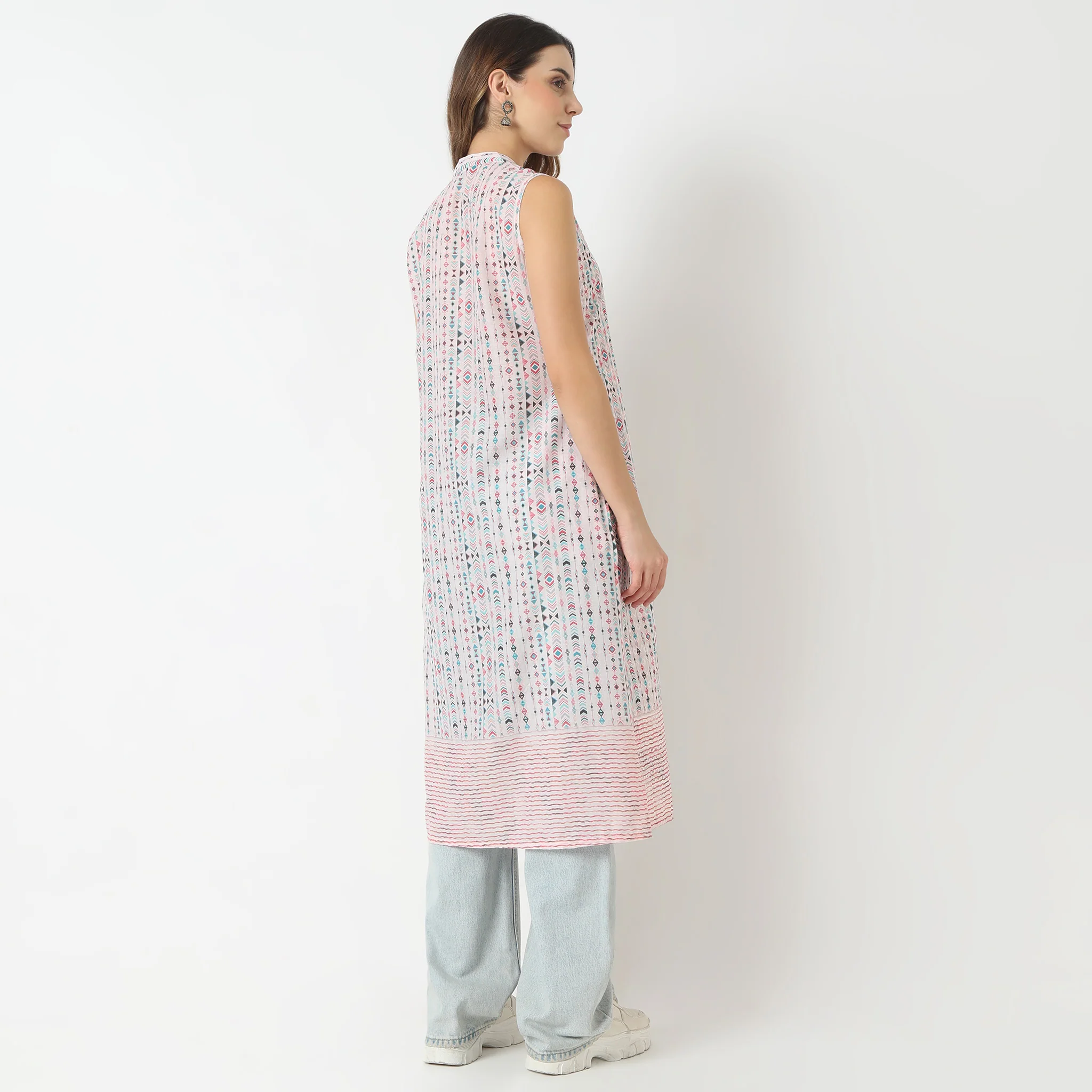 Printed Band Collar Kurta - Image 3