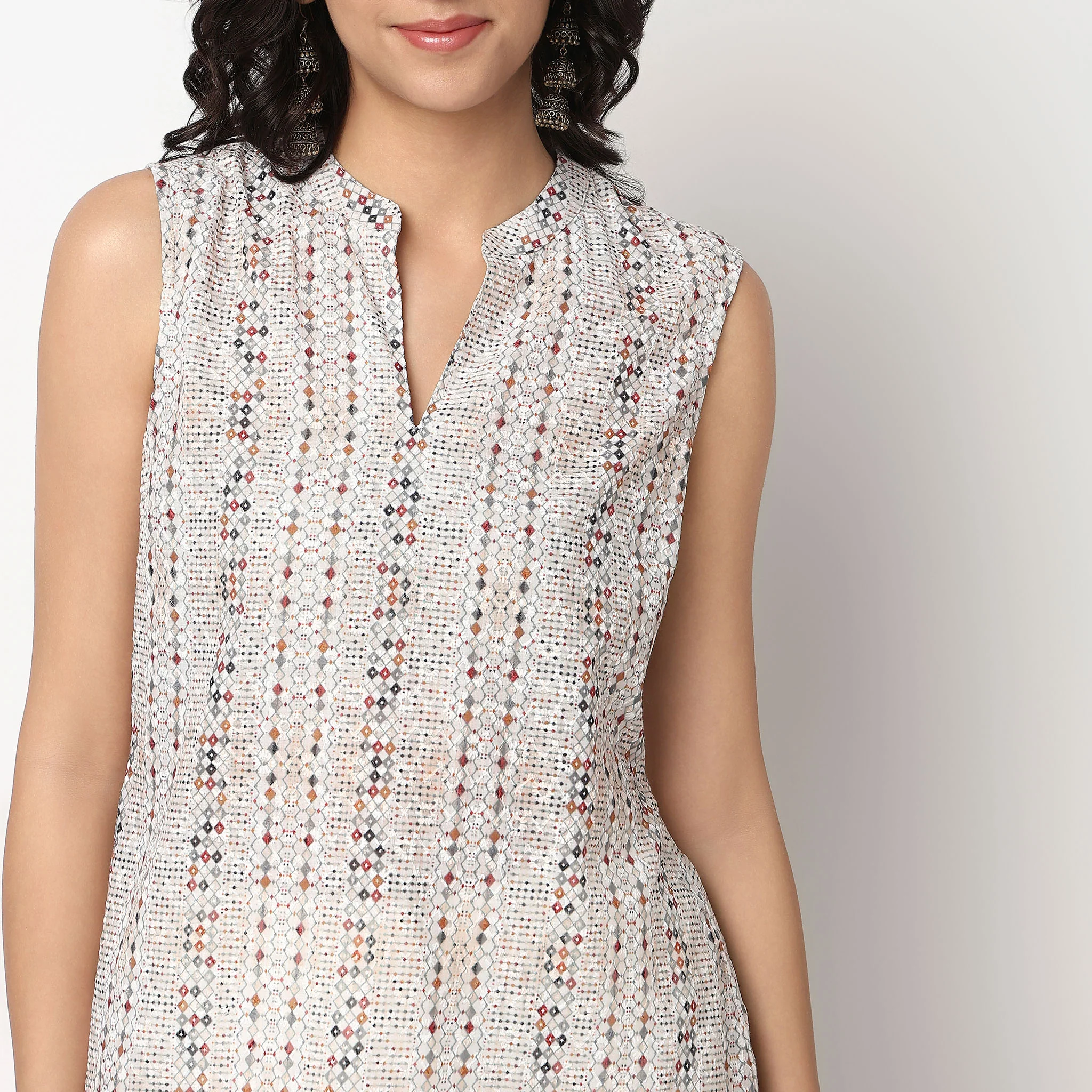 Printed Band Collar Kurta - Image 9
