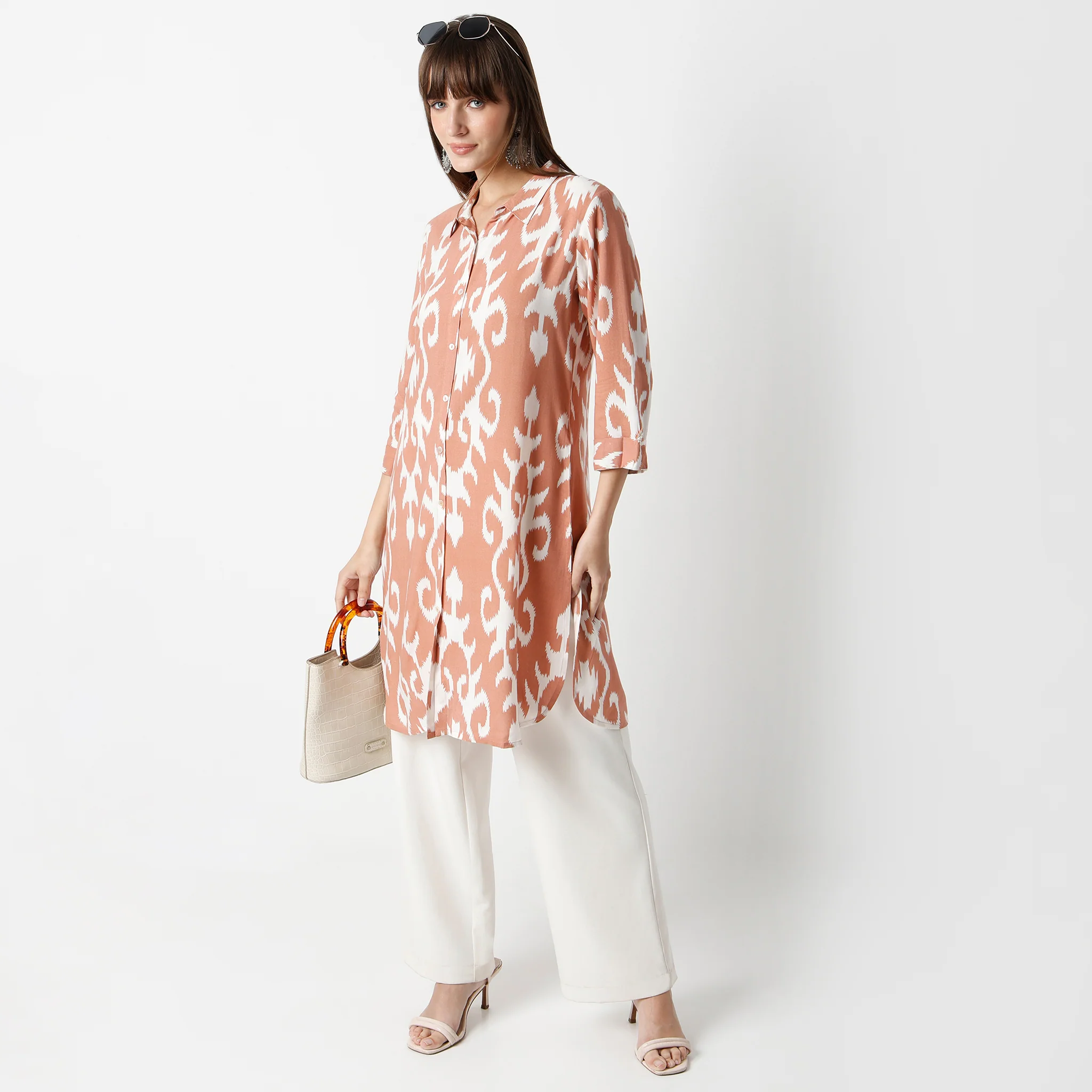Straight Fit Printed Below Knee Shirt Collar Kurta - Image 4