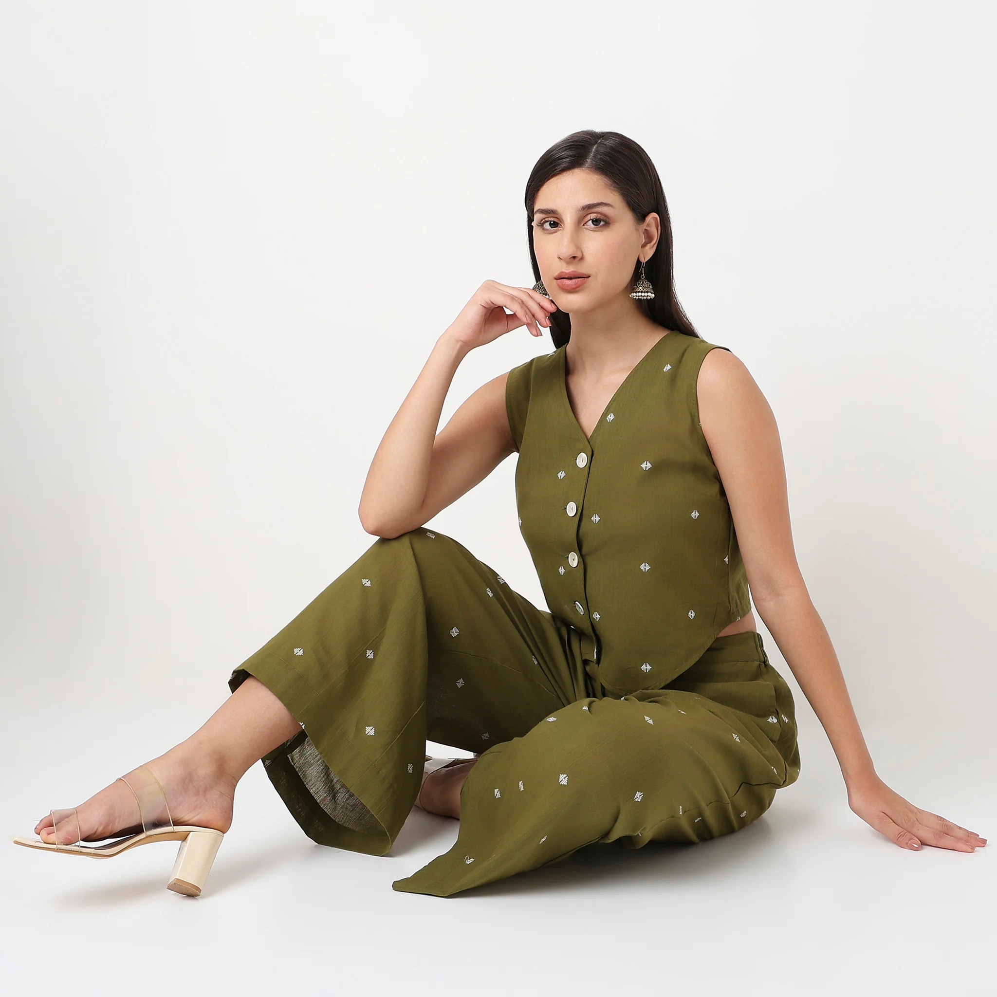 Straight Fit Printed Waist Coat With Palazzo Co-Ords