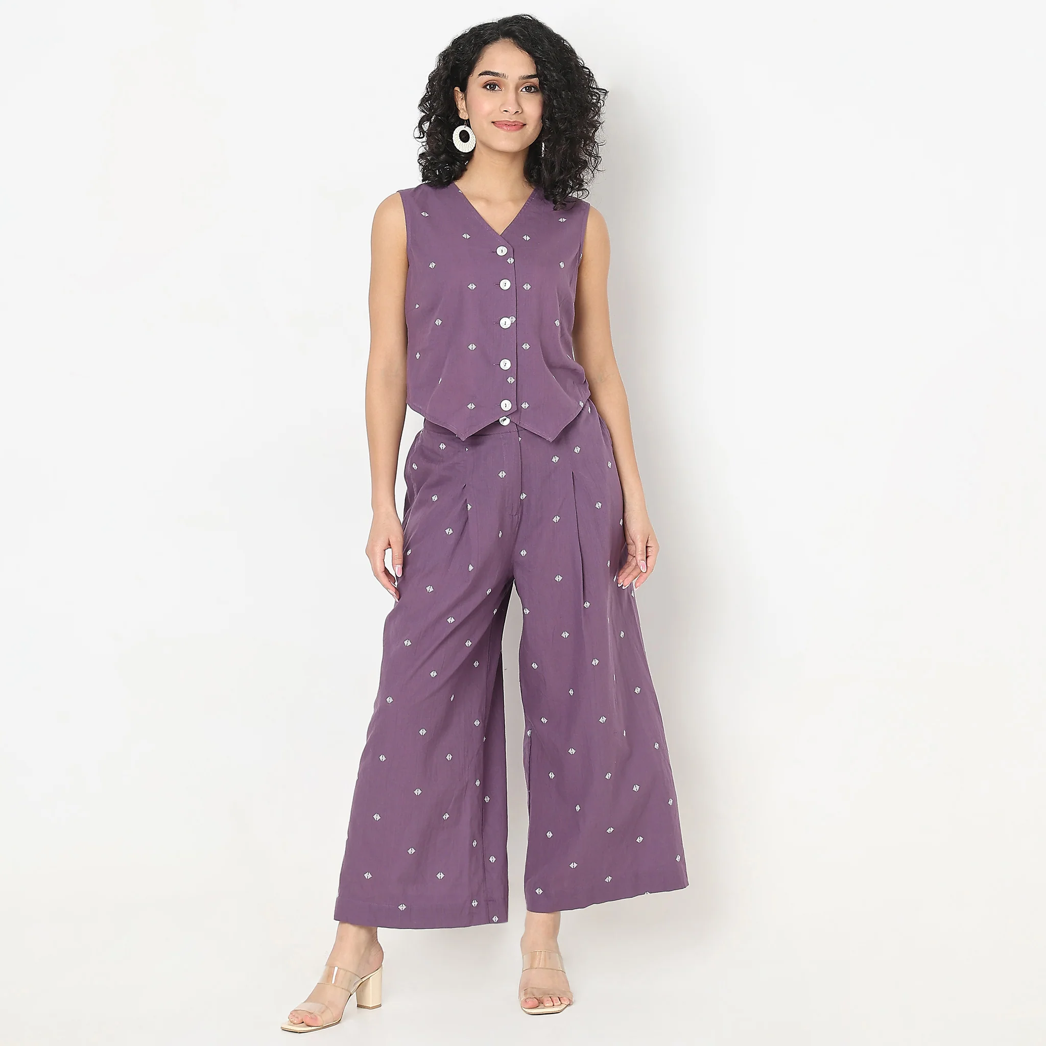 Straight Fit Printed Waist Coat With Palazzo Co-Ords - Image 10