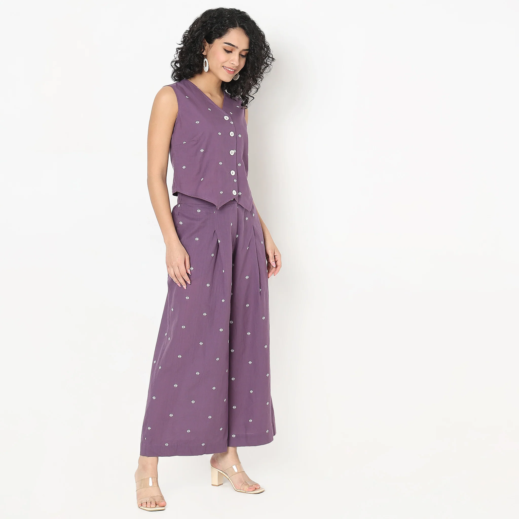 Straight Fit Printed Waist Coat With Palazzo Co-Ords - Image 13