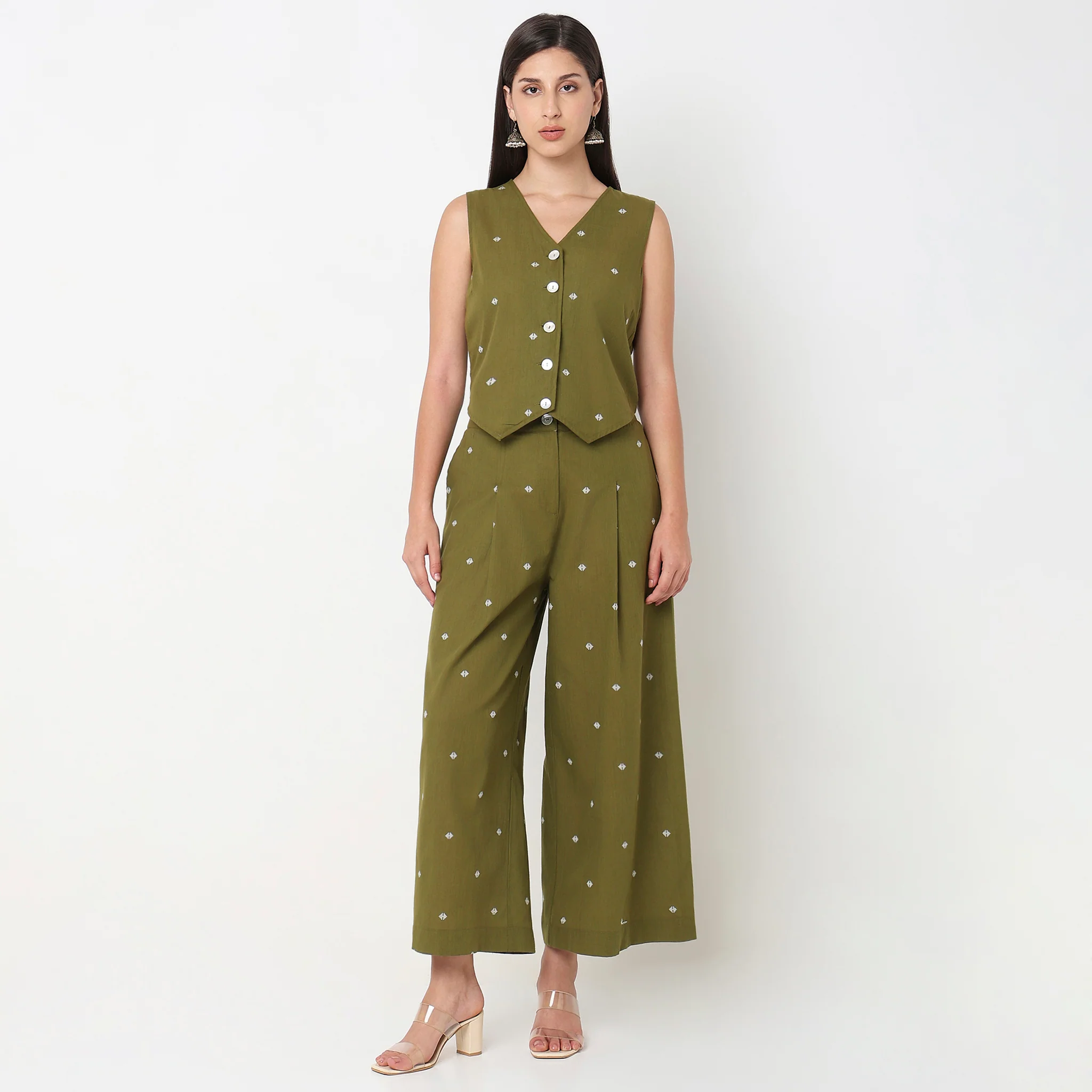 Straight Fit Printed Waist Coat With Palazzo Co-Ords - Image 2