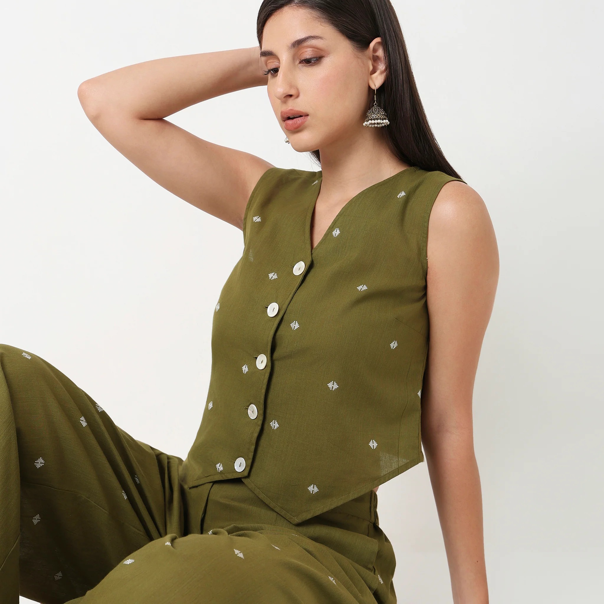 Straight Fit Printed Waist Coat With Palazzo Co-Ords - Image 4