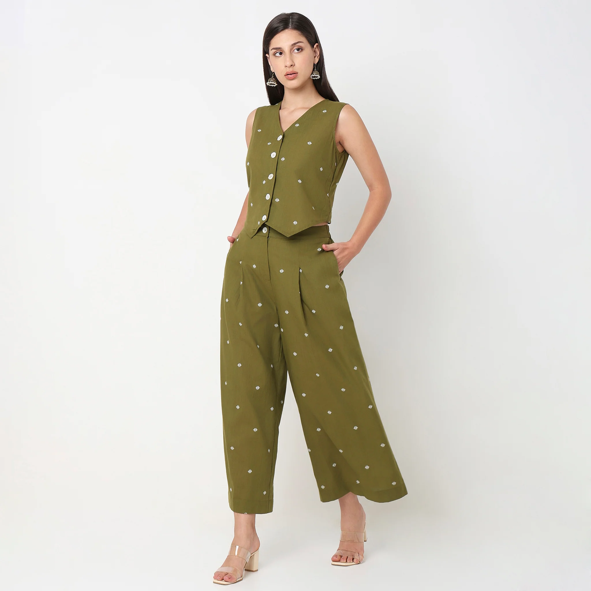 Straight Fit Printed Waist Coat With Palazzo Co-Ords - Image 5