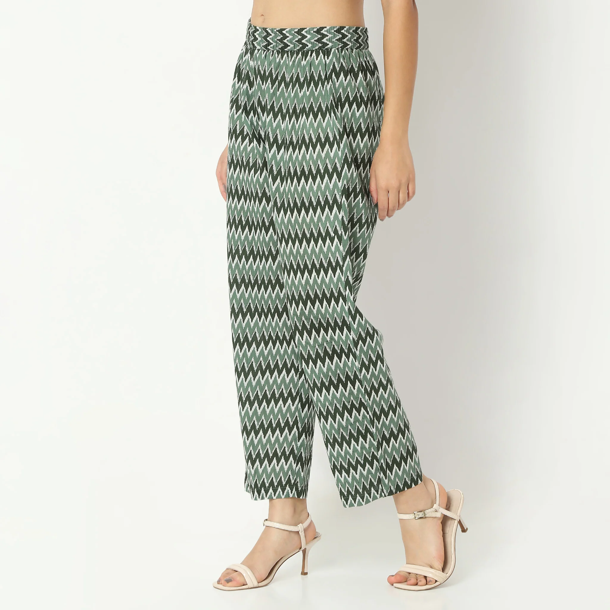Straight Fit Printed Full Length Mid Rise Pants - Image 5
