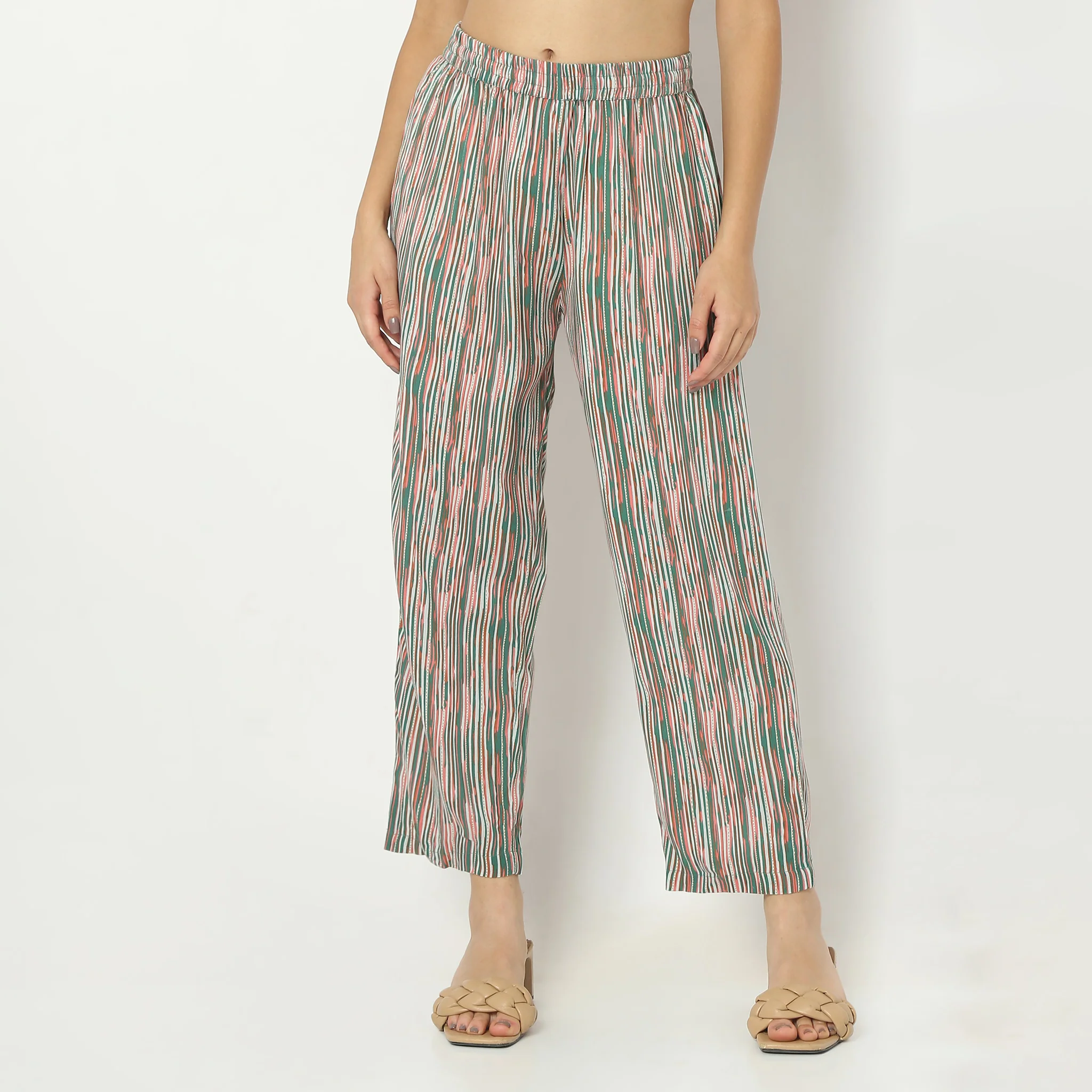 Straight Fit Printed Full Length Mid Rise Pants - Image 2