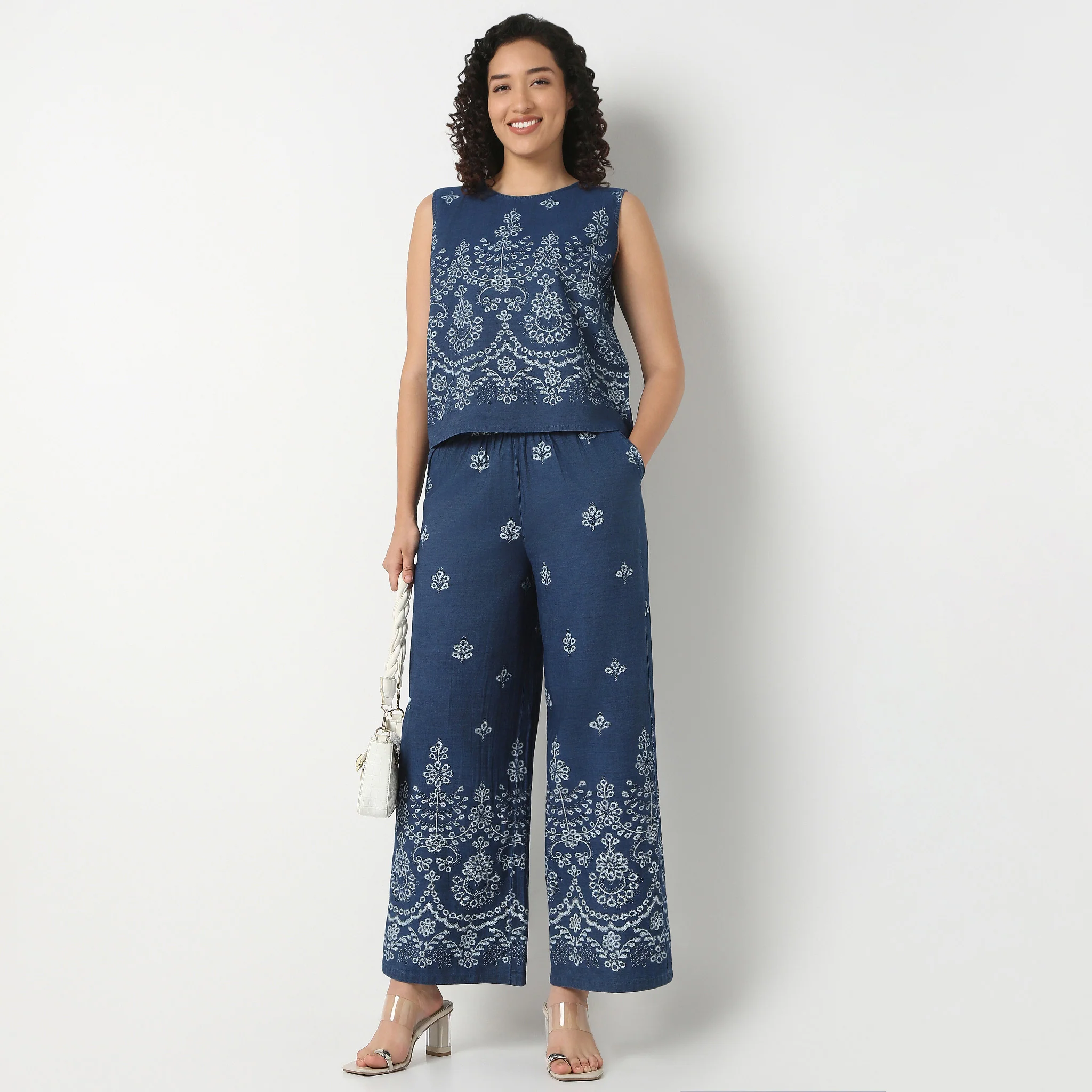 Straight Fit Printed High Rise Palazzo