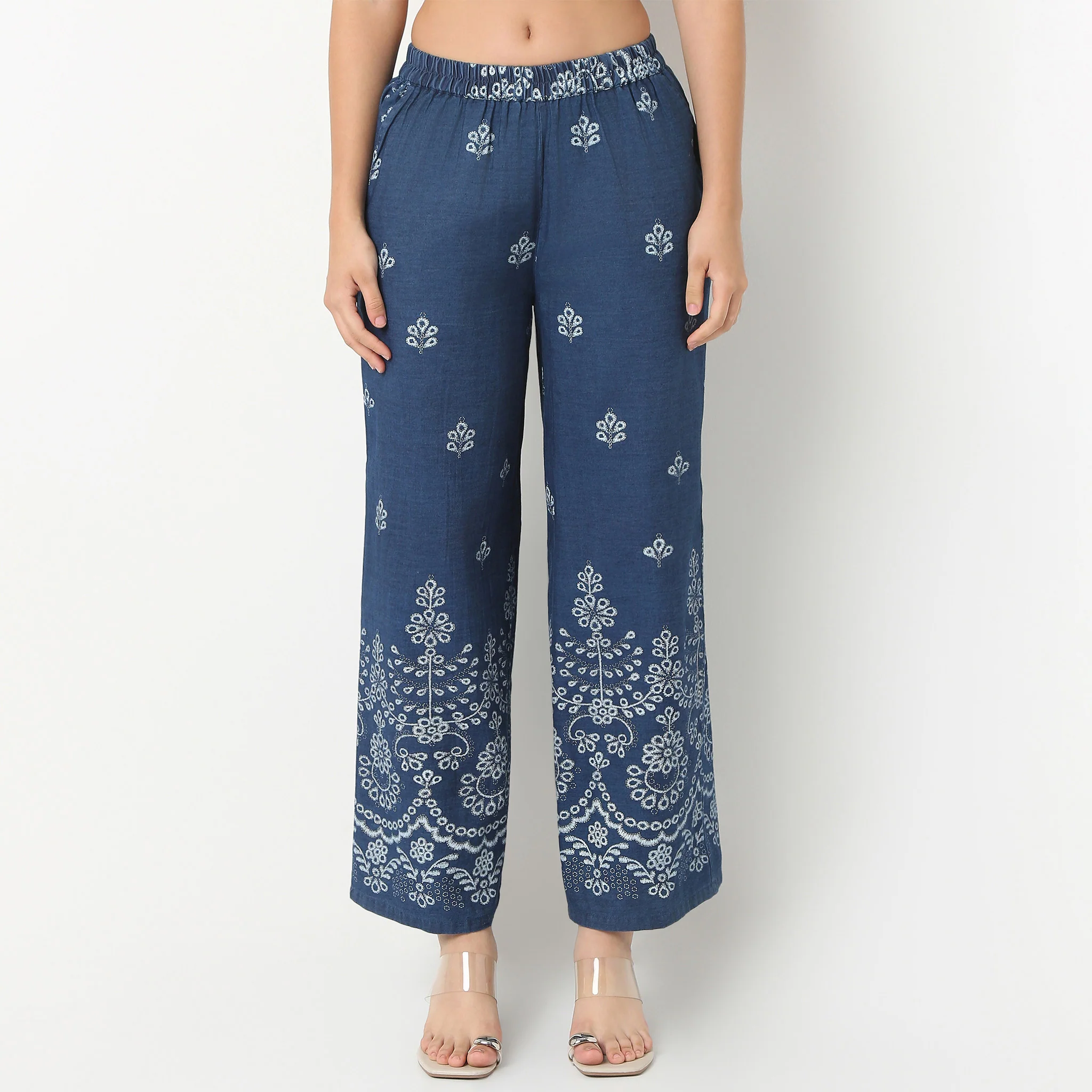 Straight Fit Printed High Rise Palazzo - Image 2