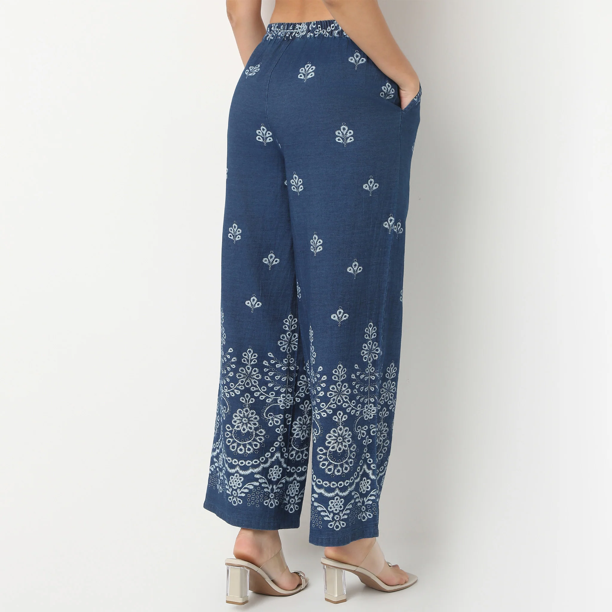 Straight Fit Printed High Rise Palazzo - Image 3