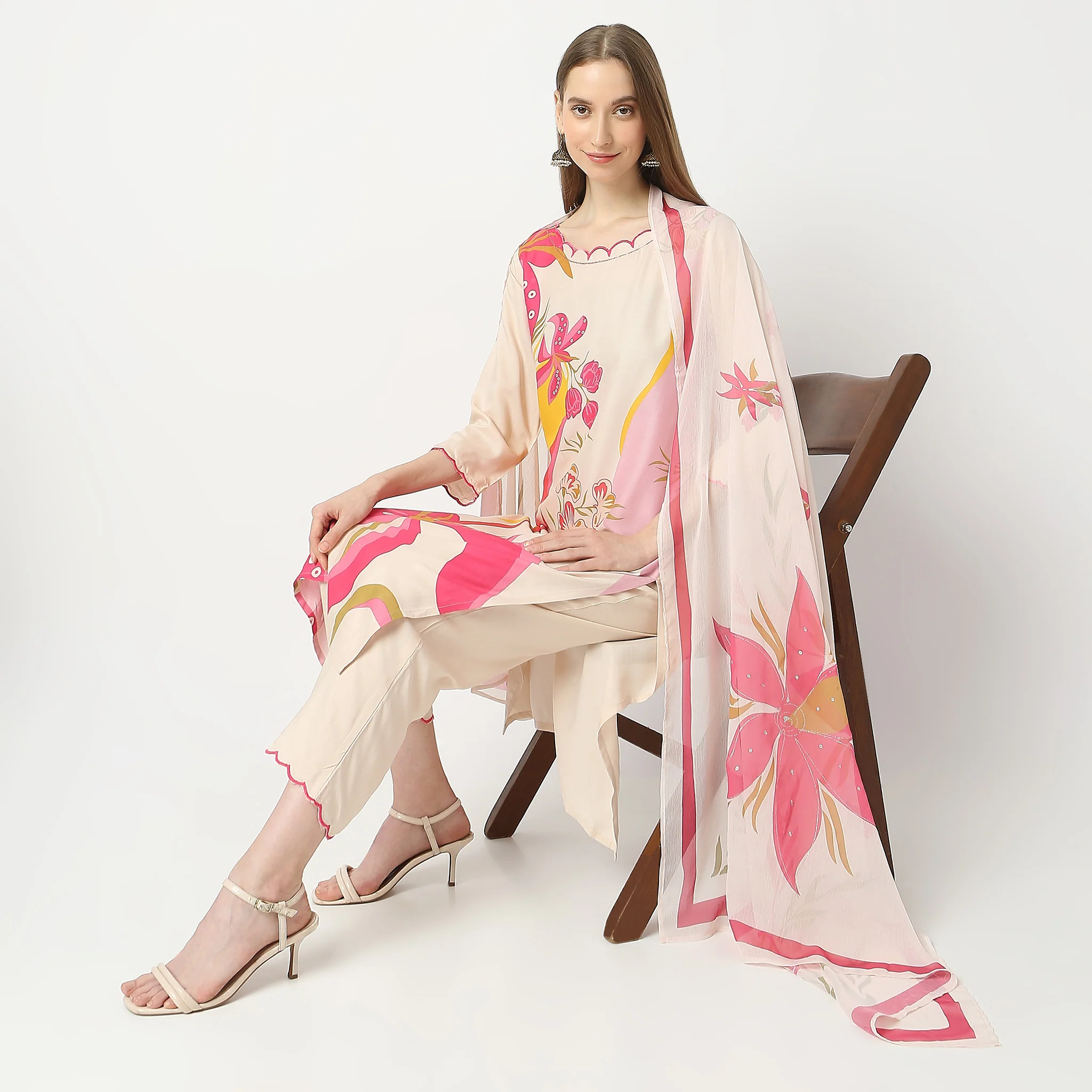 Straight Fit Printed Kurta And Pant With Dupatta Set