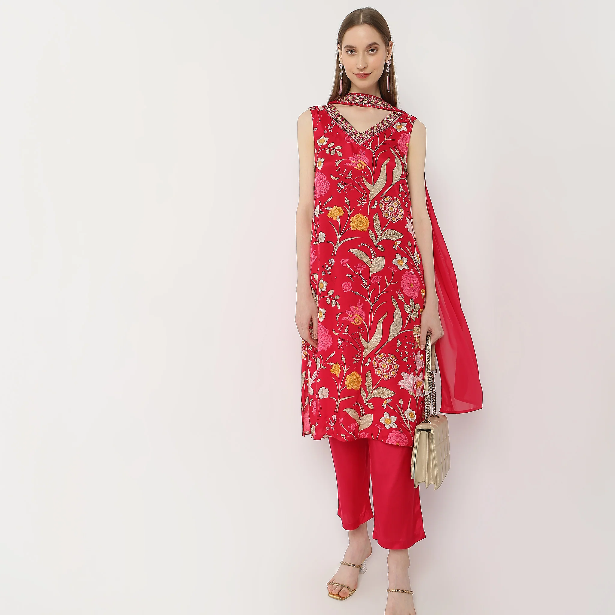 Straight Fit Printed Kurta And Pant With Dupatta Set