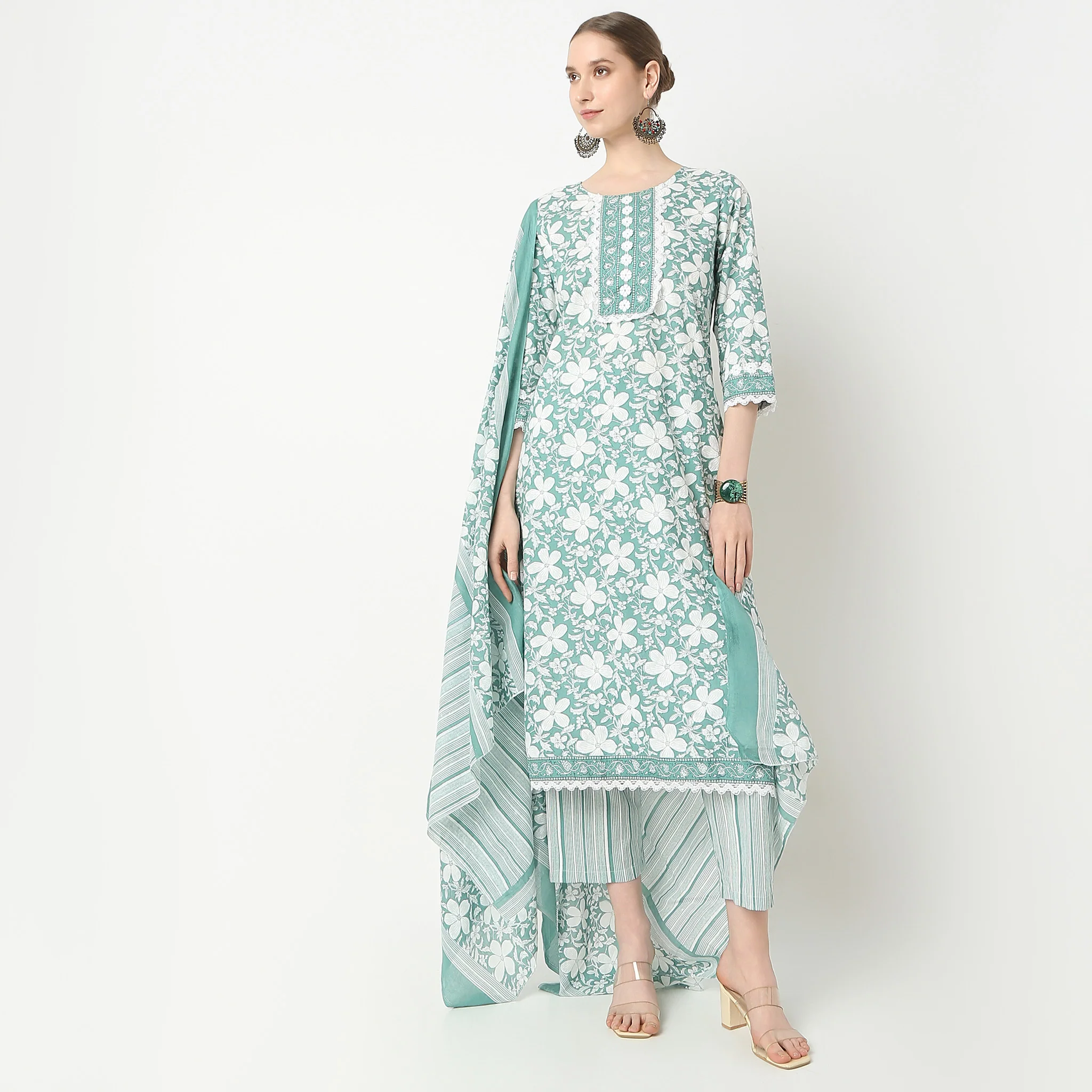 Straight Fit Printed Traditional Kurta And Pant With Dupatta Set