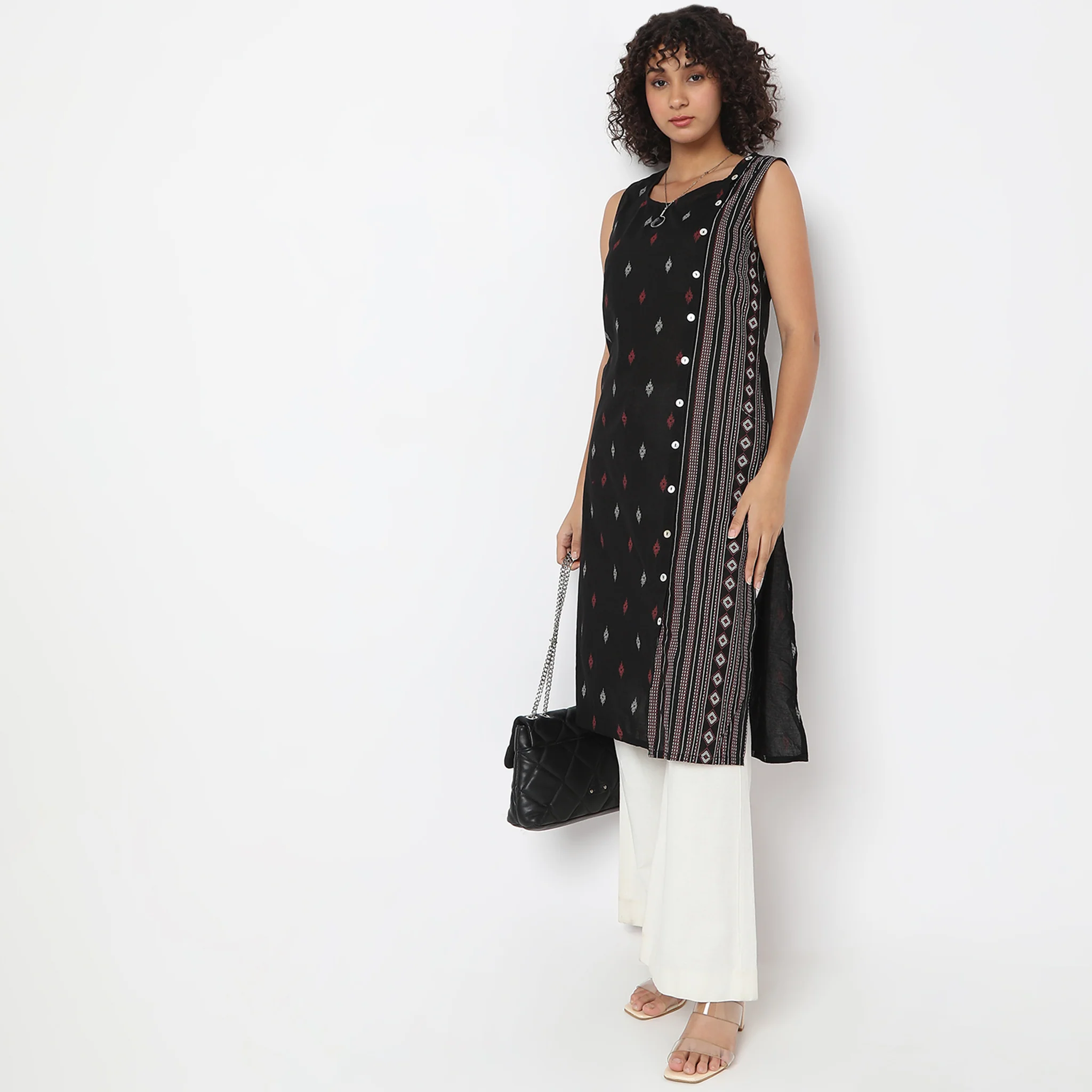 Straight Fit Printed Long Below Knee Sleeveless Kurta
