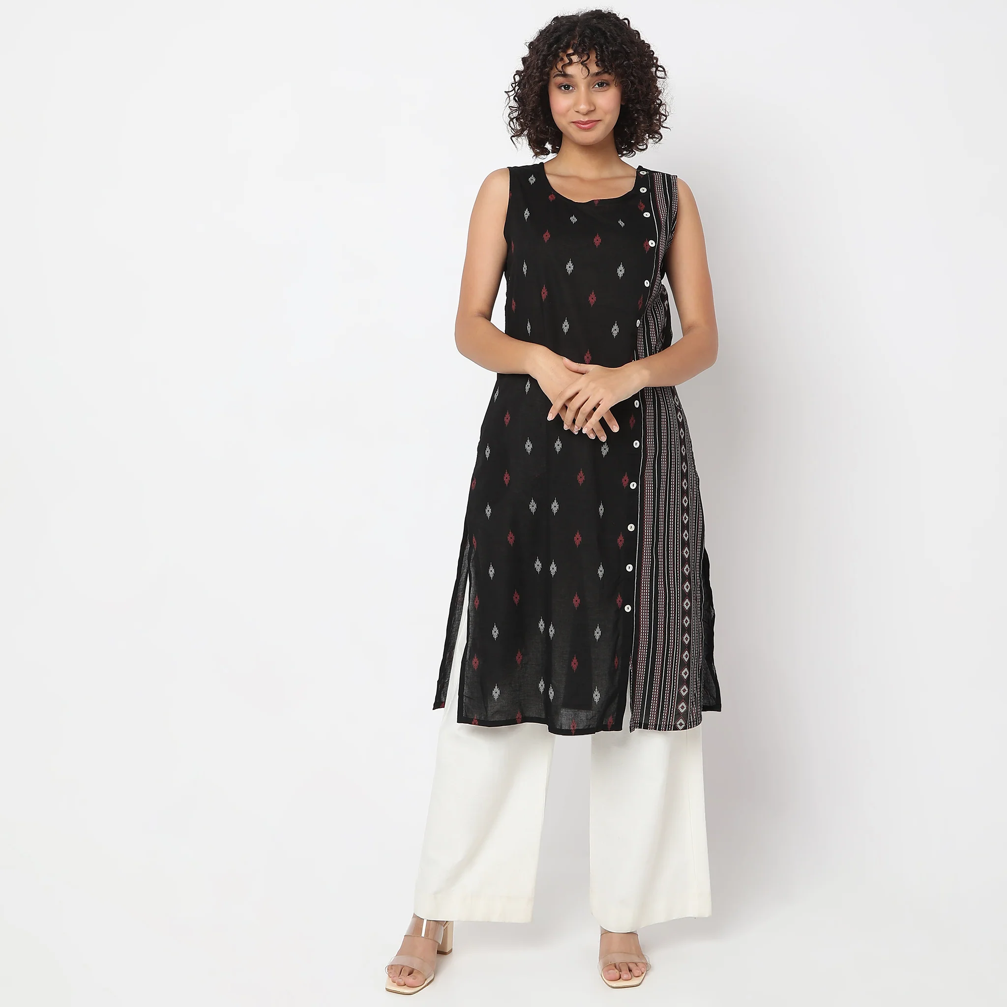 Straight Fit Printed Long Below Knee Sleeveless Kurta - Image 2