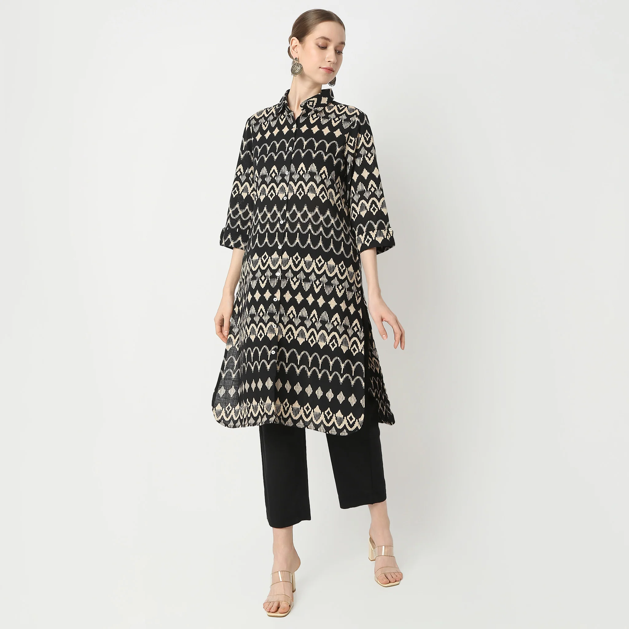 Straight Fit Shirt Collar Ethnomod Kurta With Pant Set - Image 2