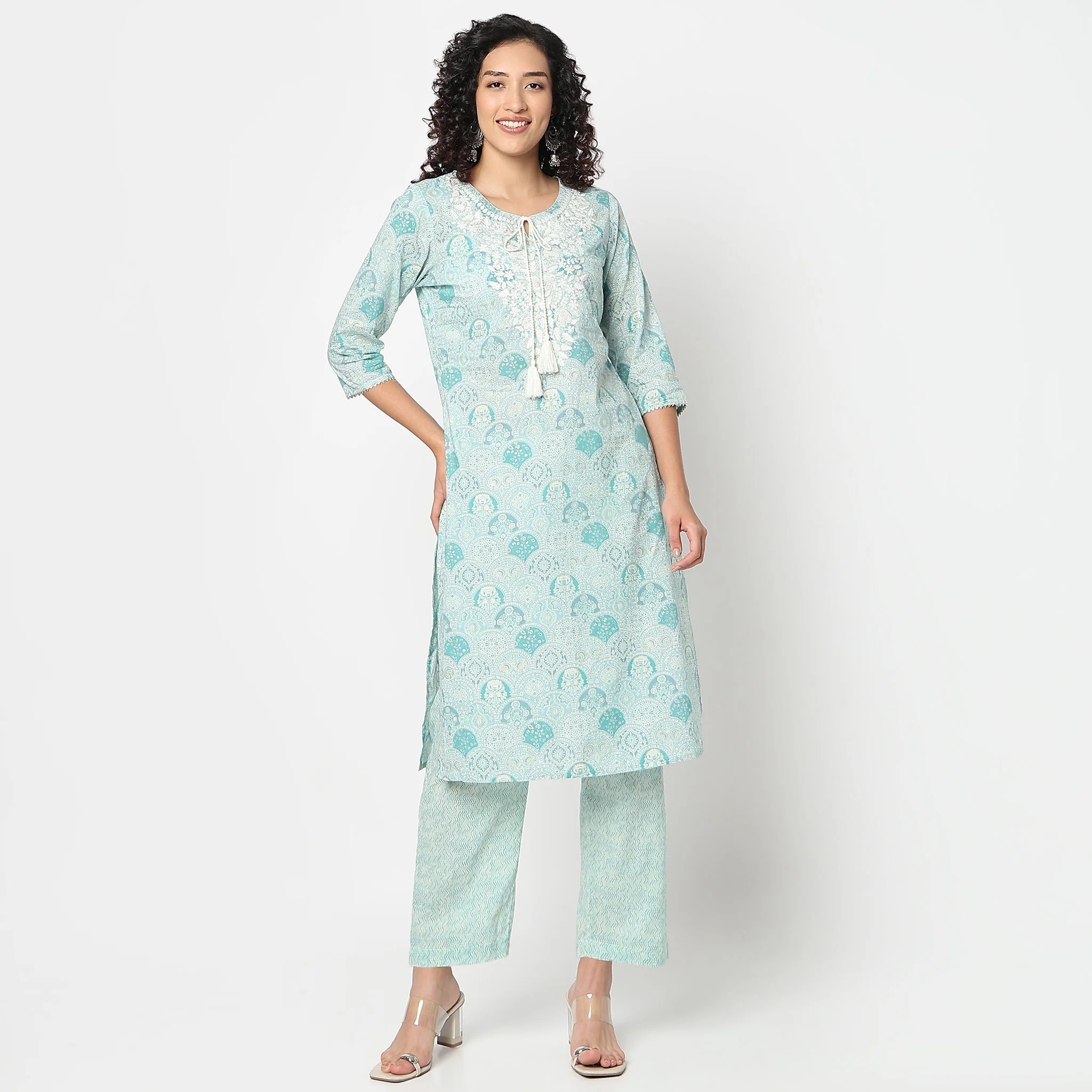 Straight Fit Printed Kurta With Pant Set - Image 2