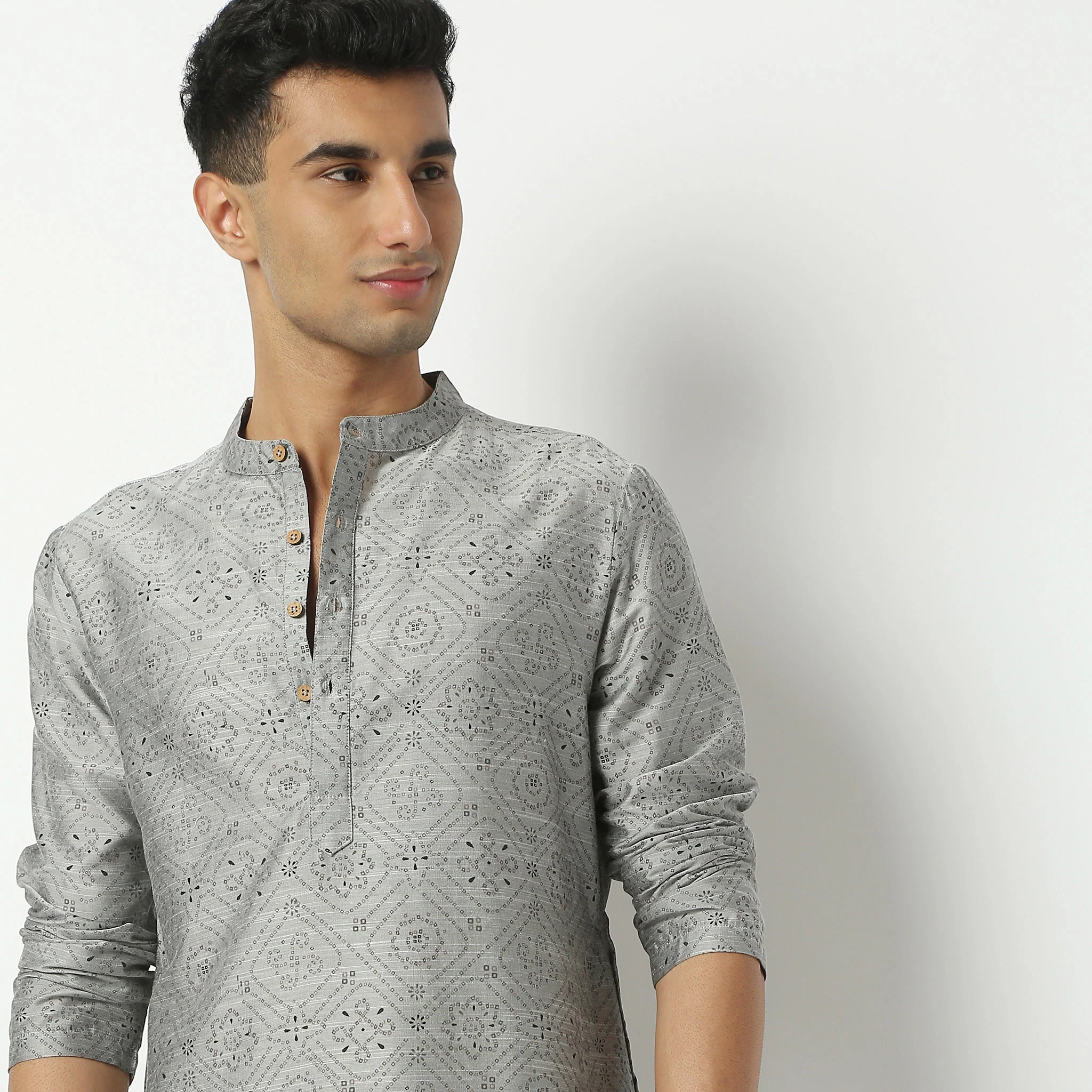 Mandarin Collar Knee Length Full Sleeve Printed Long Kurta - Image 4