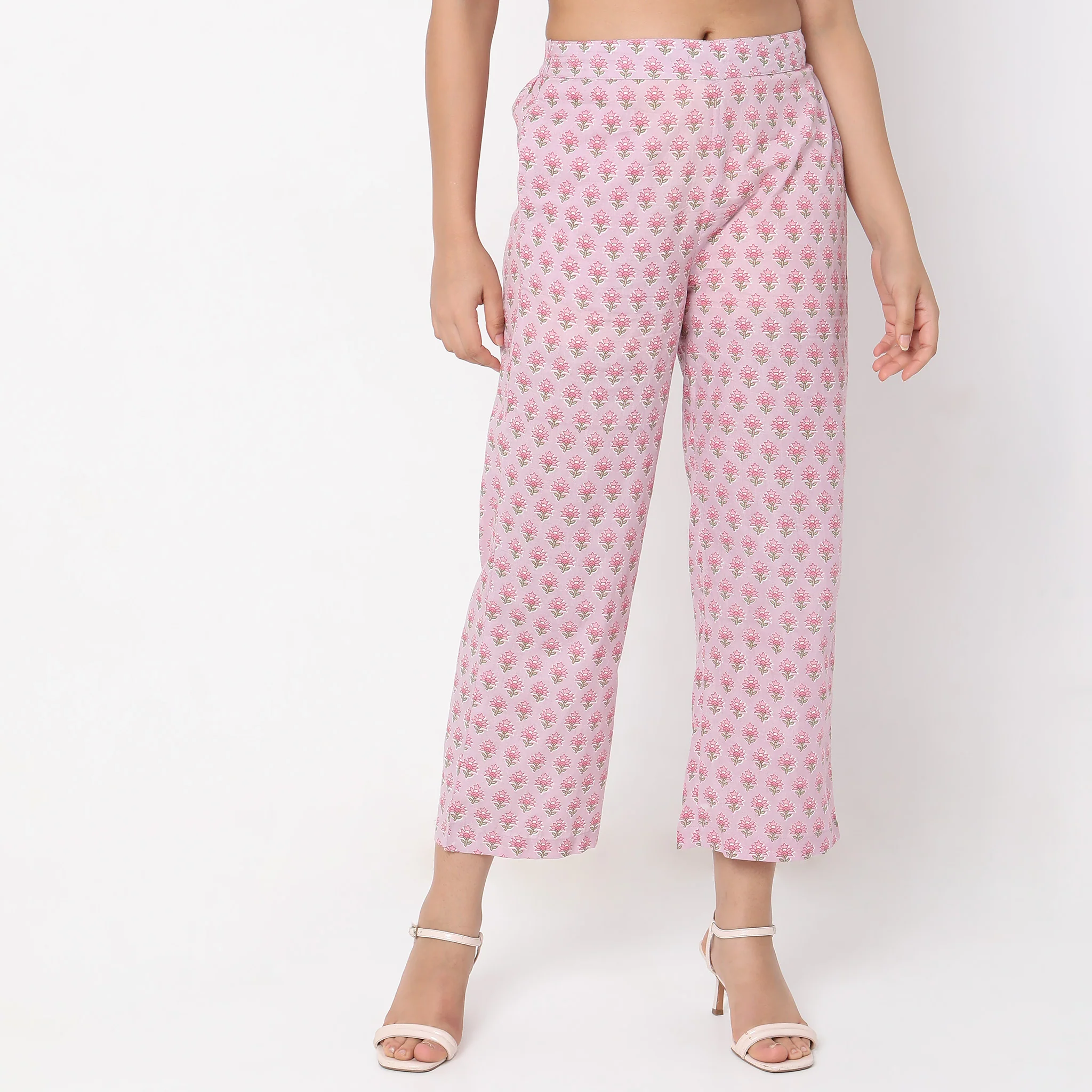 Straight Fit Printed Mid Rise Ethnic Pants - Image 2