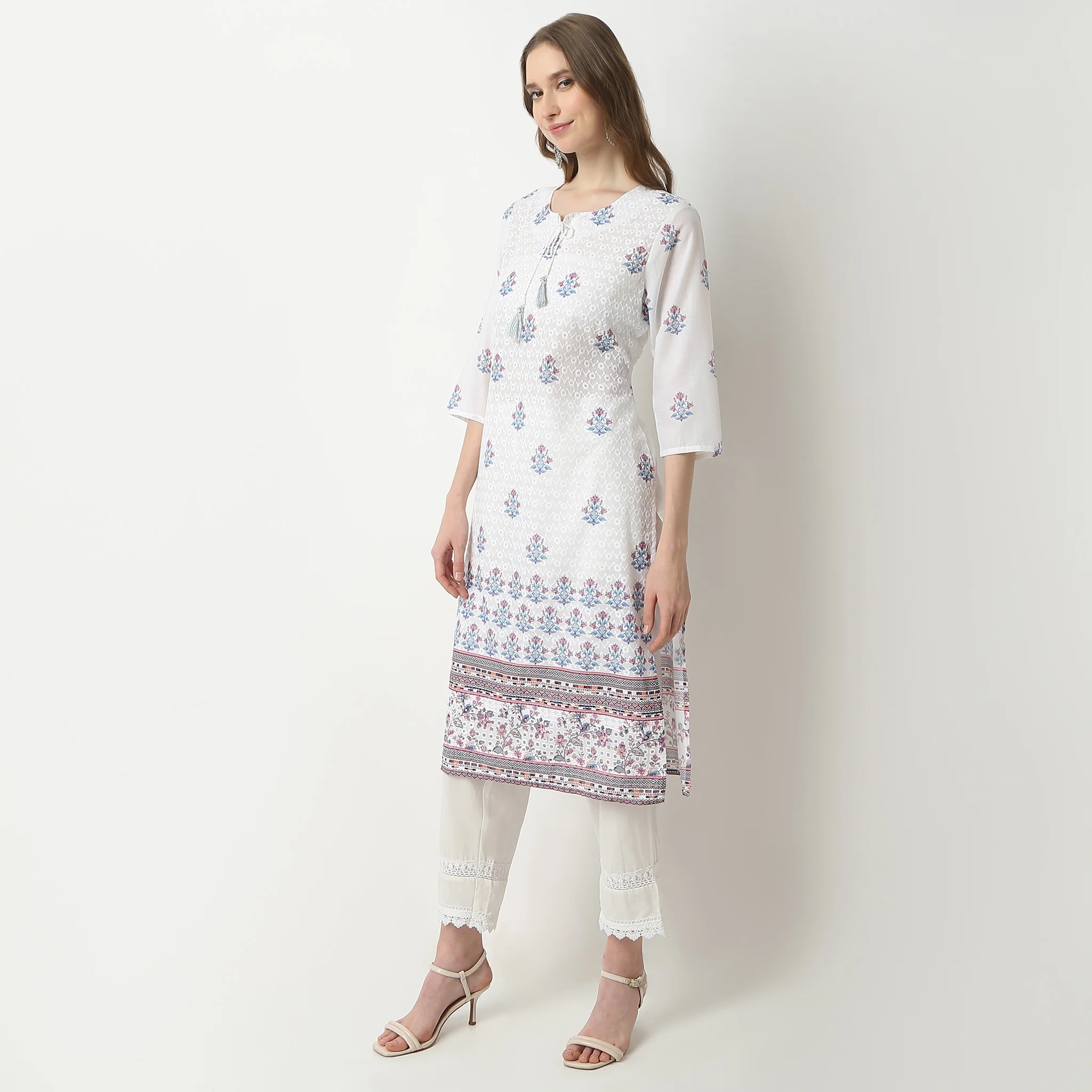 Straight Fit Digital Print Below Knee Kurta - Image 10