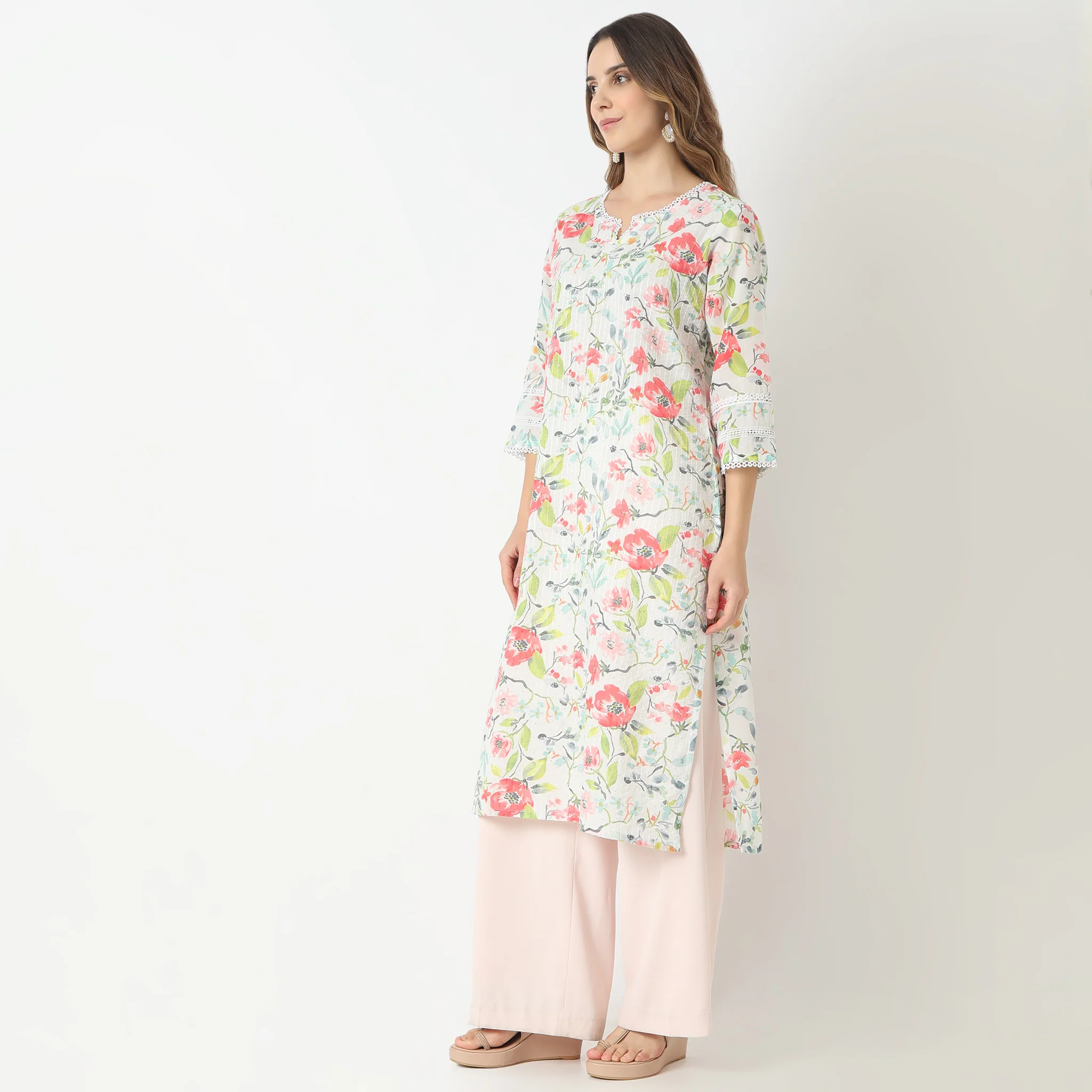 Straight Fit Printed Below Knee Kurta - Image 4