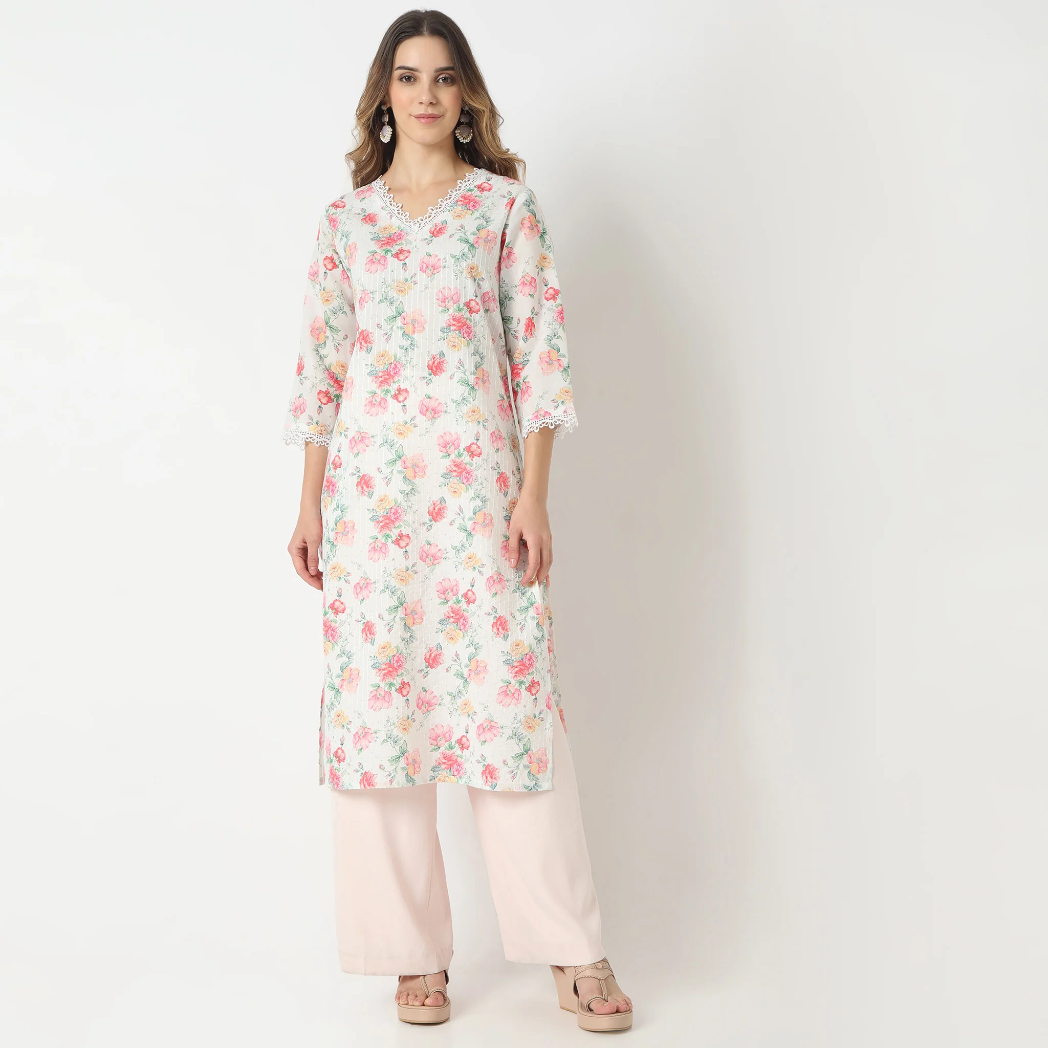 Straight Fit Printed Below Knee Kurta - Image 2