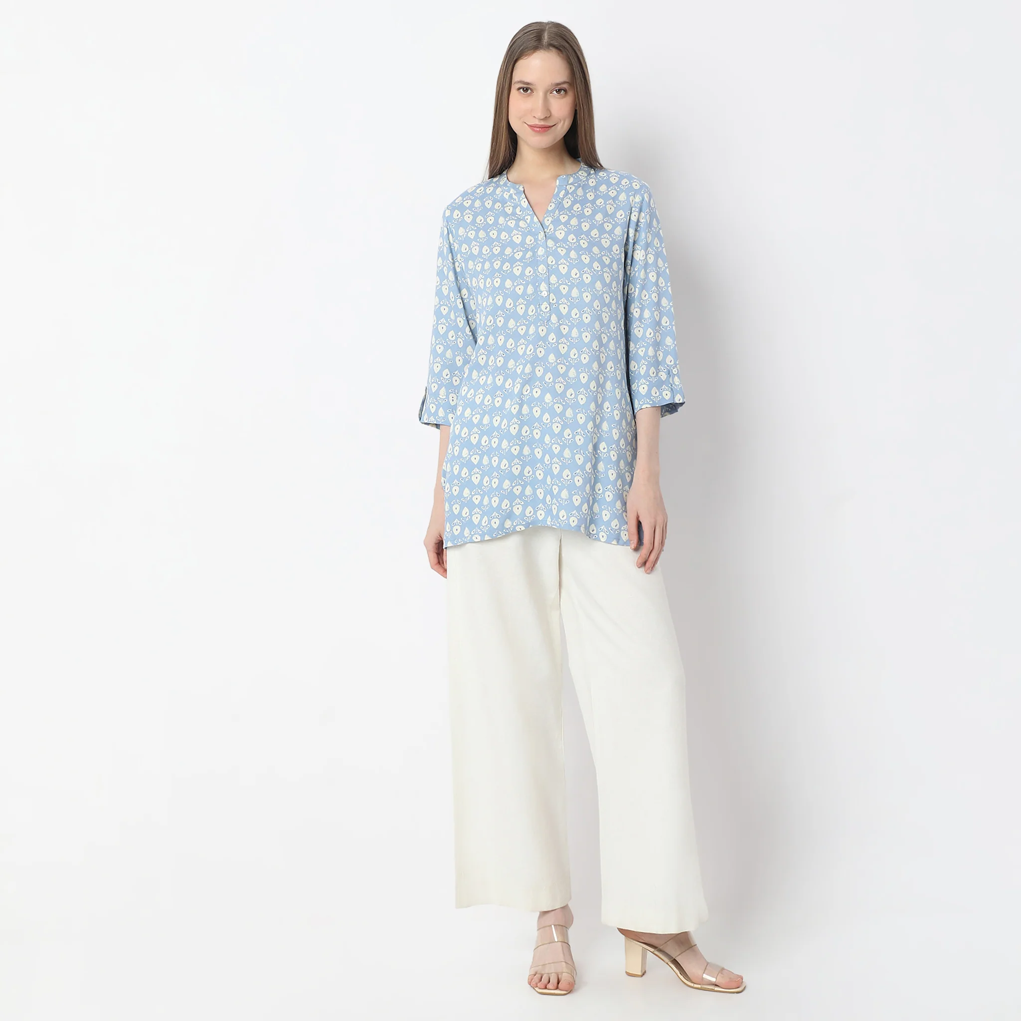 Printed Band Neck Kurta - Image 2