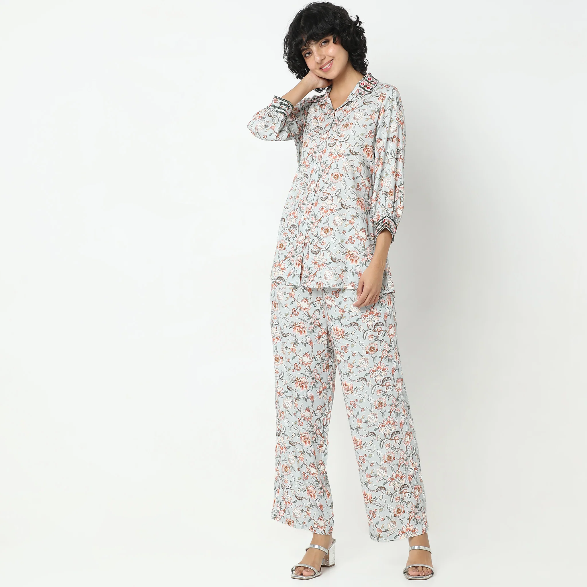 Straight Fit Printed Tunic Shirt With Pant Set