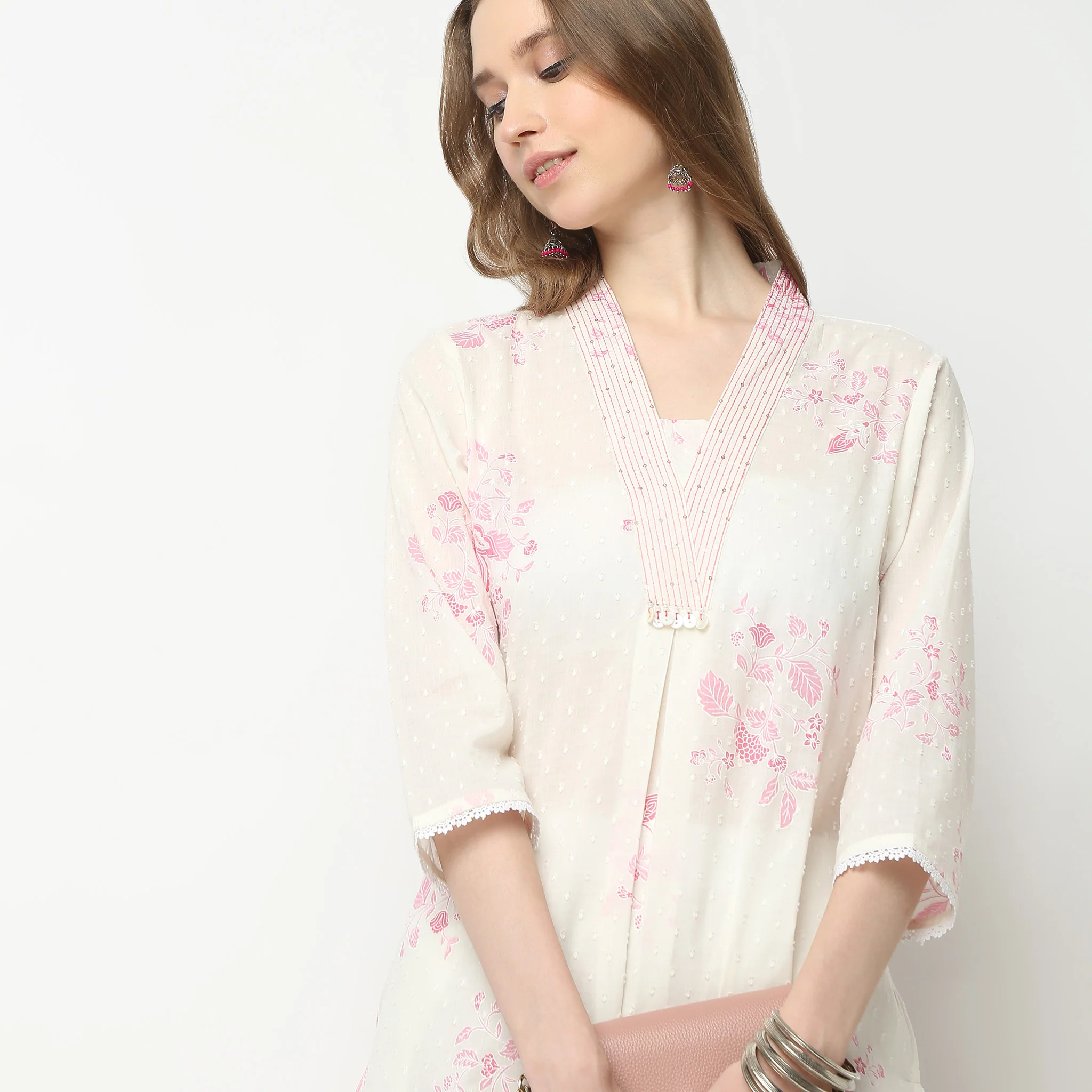 Straight Fit Printed V-Neck Jaipur Essence Below Knee Kurta