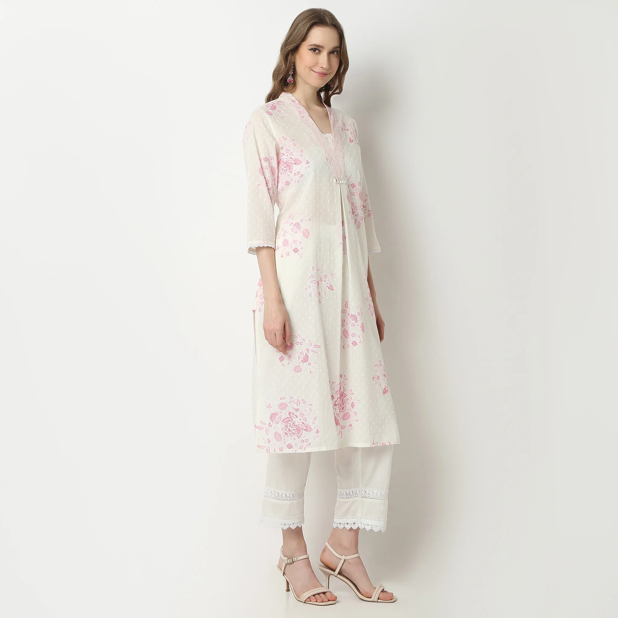 Straight Fit Printed V-Neck Jaipur Essence Below Knee Kurta - Image 4