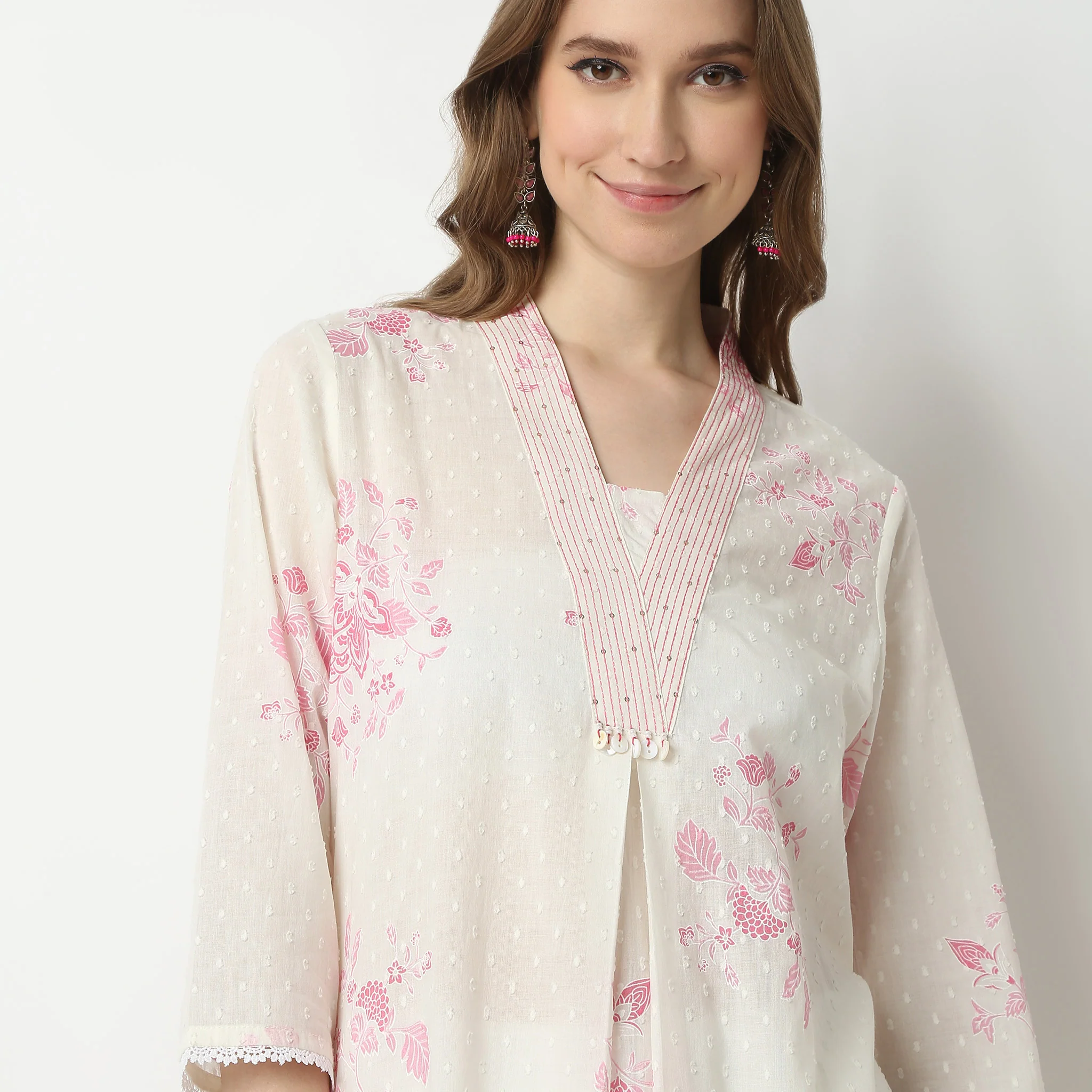 Straight Fit Printed V-Neck Jaipur Essence Below Knee Kurta - Image 5