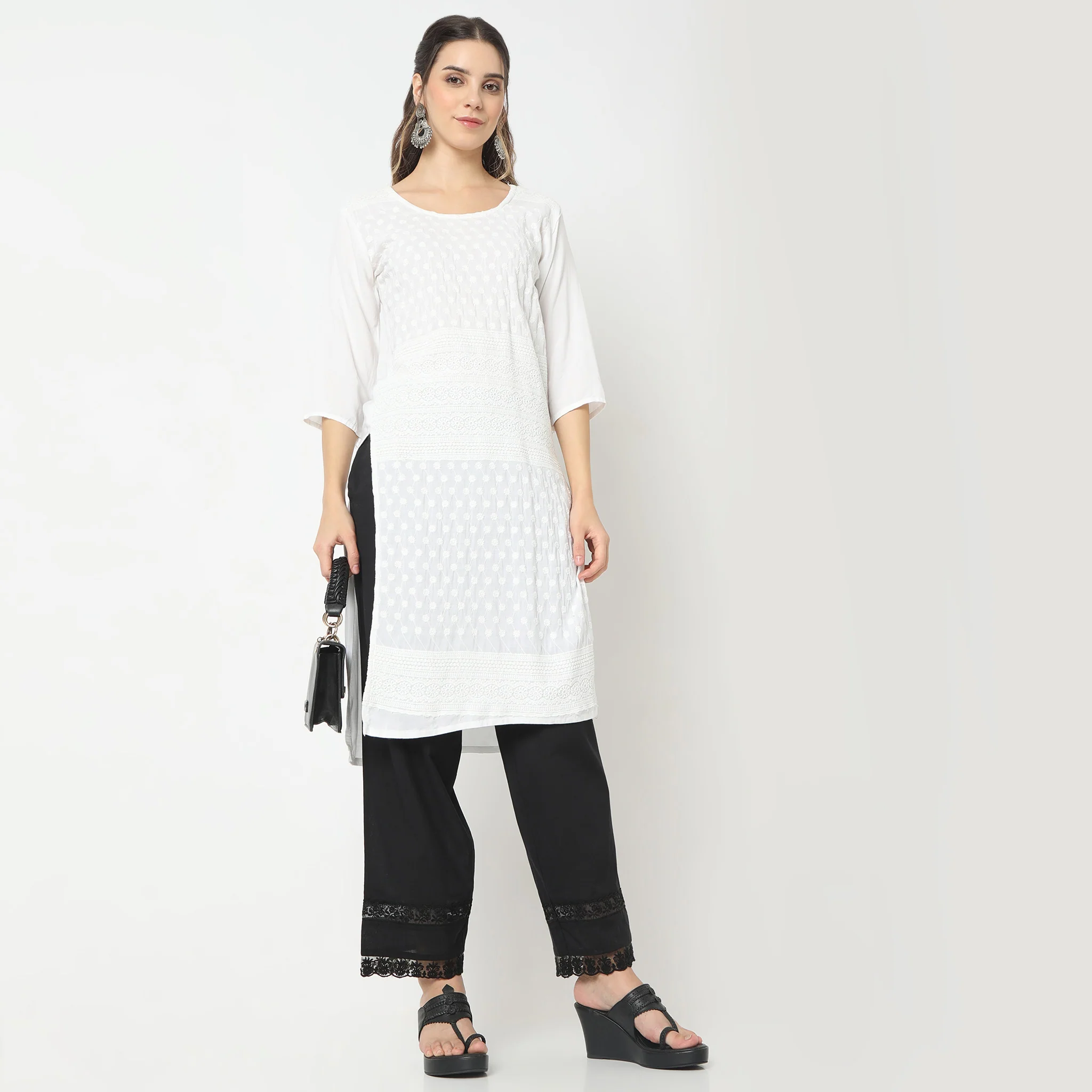 Mid Rise Straight Fit Ethnic Pants