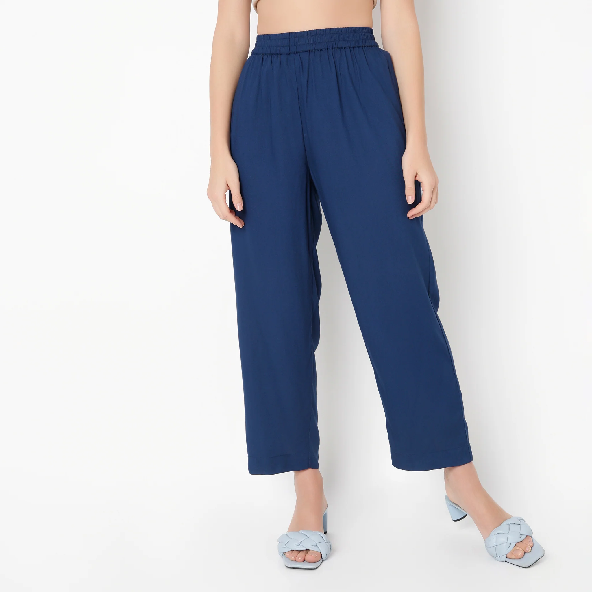 Ankle Length Straight Fit Solid Pants - Image 2