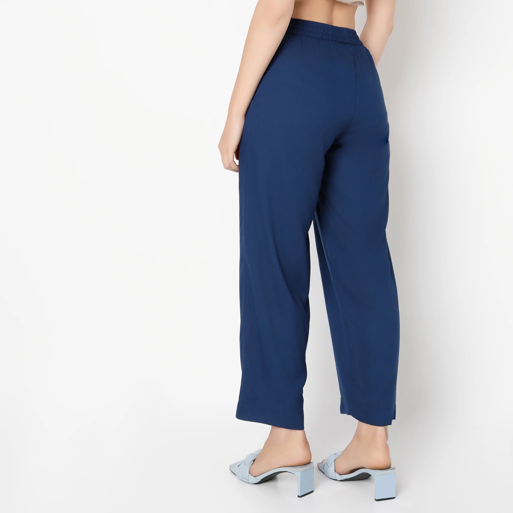 Ankle Length Straight Fit Solid Pants - Image 3
