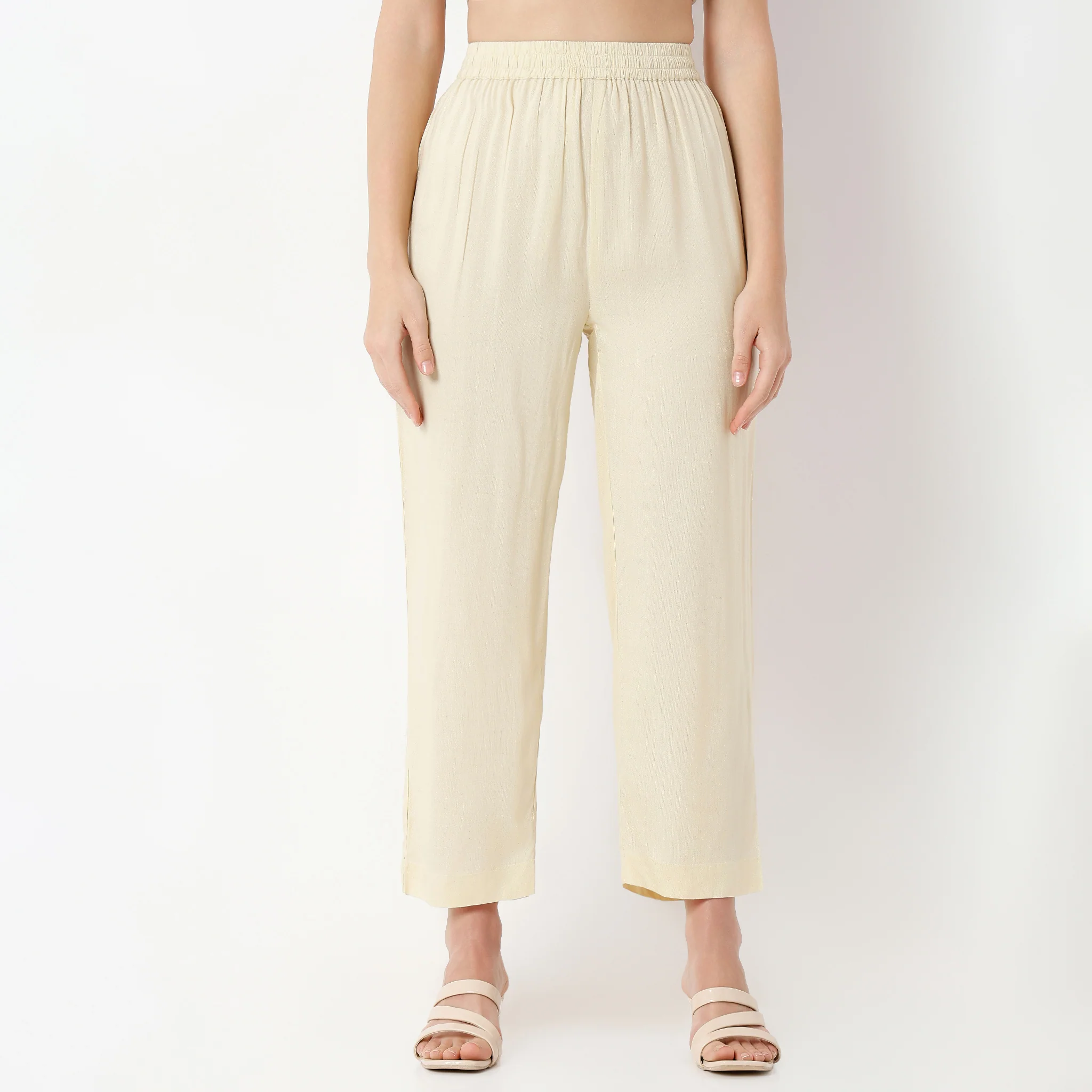Ankle Length Straight Fit Solid Pants - Image 2