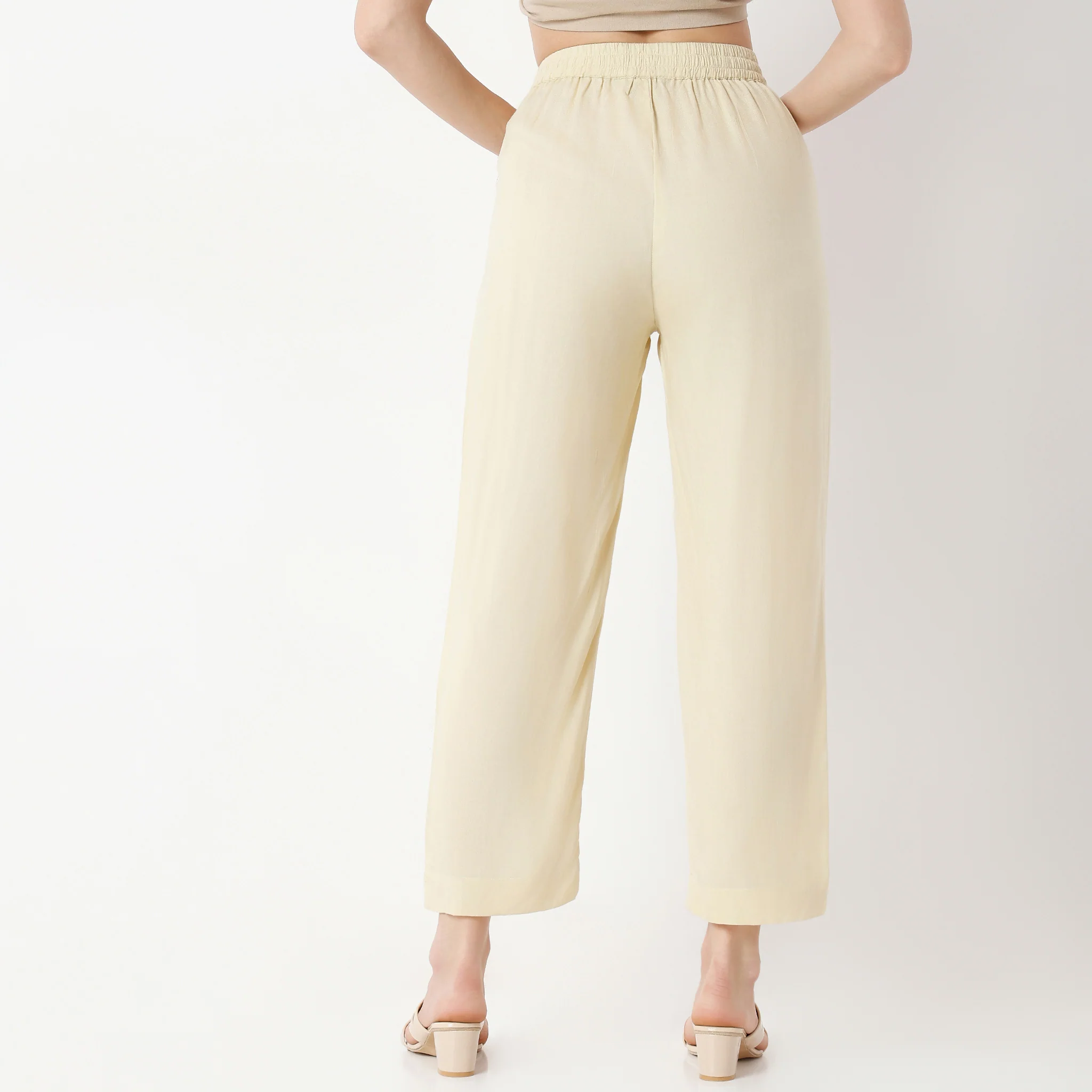 Ankle Length Straight Fit Solid Pants - Image 3