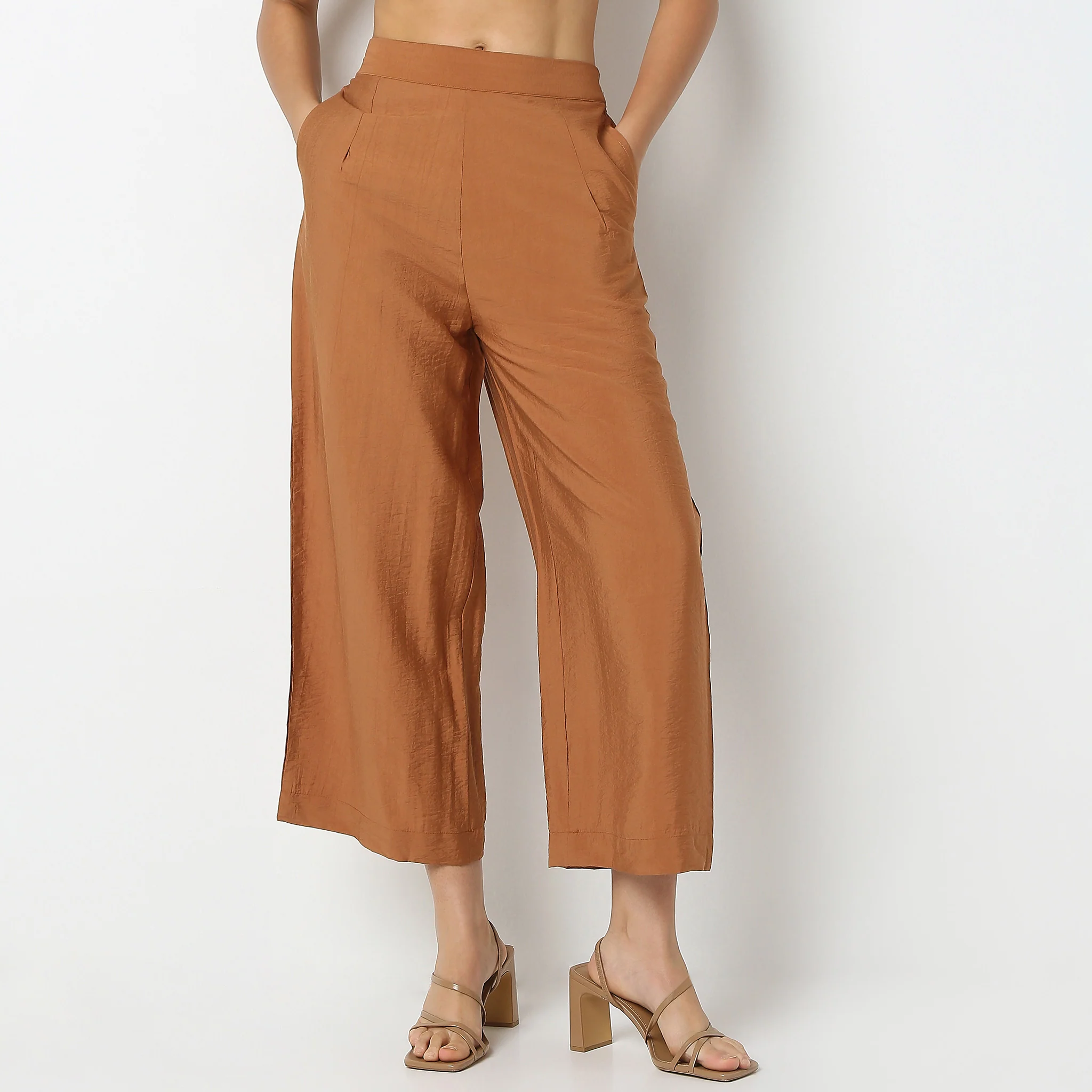 Ankle Length Straight Fit Solid Pants - Image 2