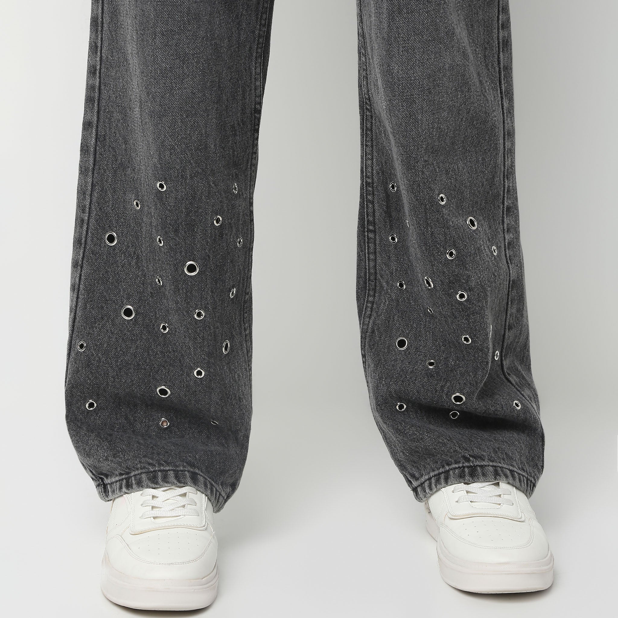 Full Length Straight Fit Pinholes Solid Jeans - Image 4