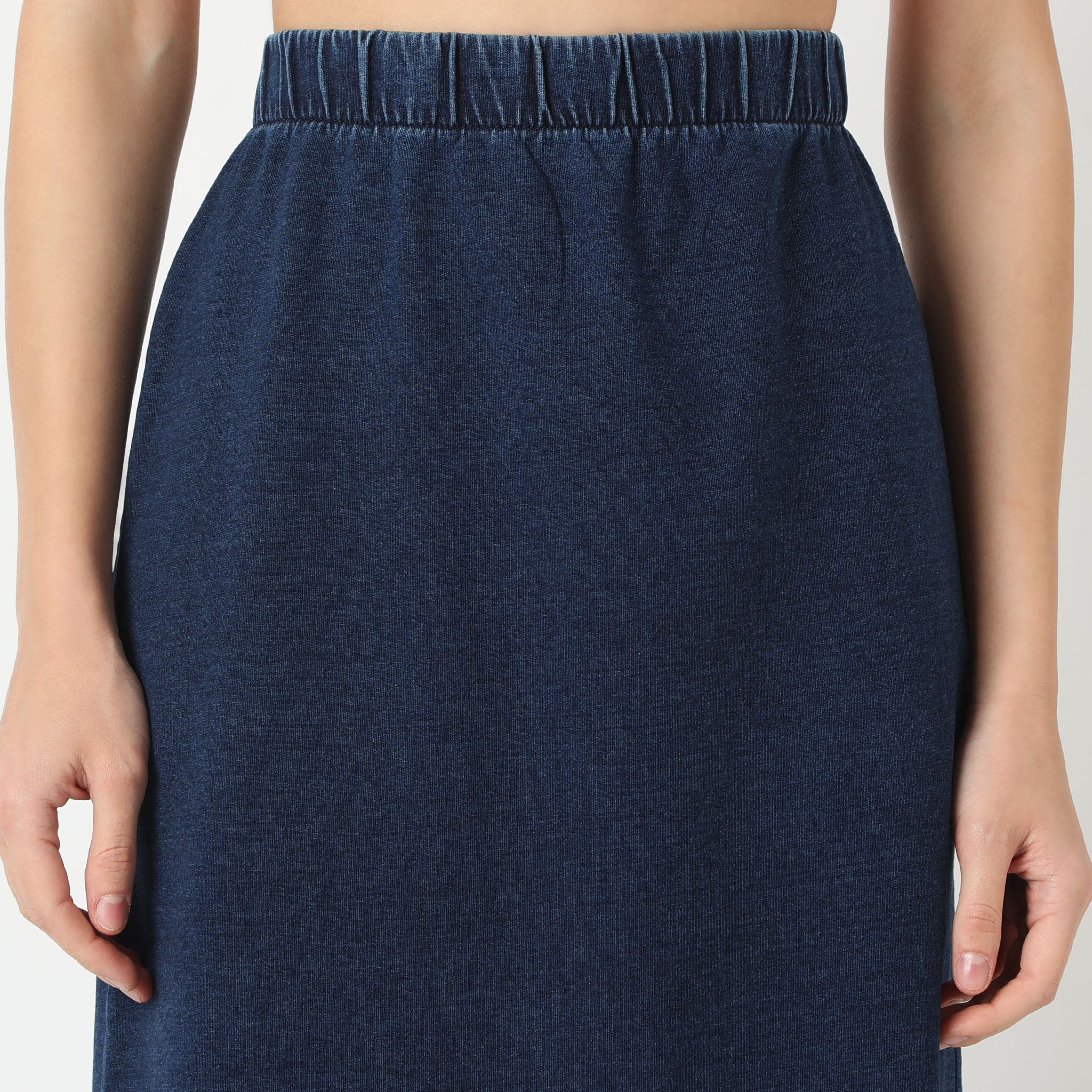 Straight Fit Full Length Betty High Rise Knitted Indigo Long Skirt With Side Slit - Image 5
