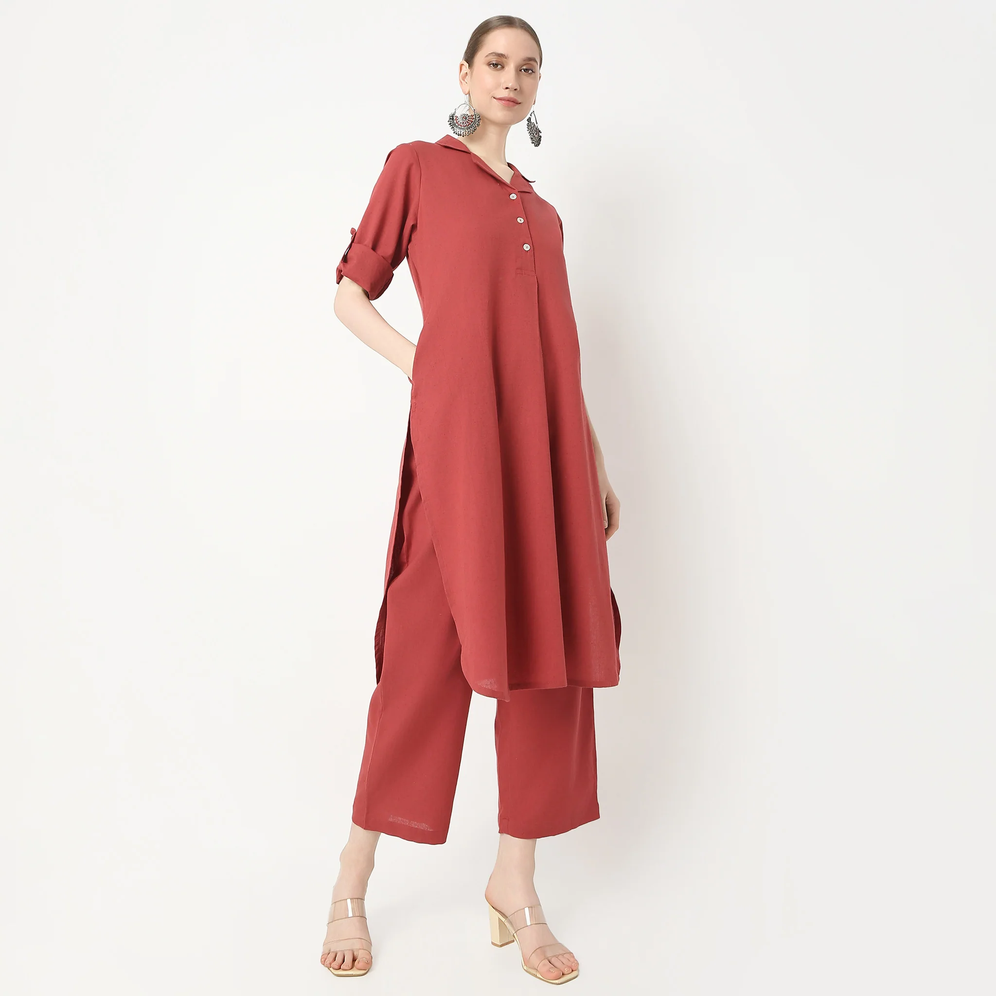 Straight Fit Camp Collar Kurta With Pant Set