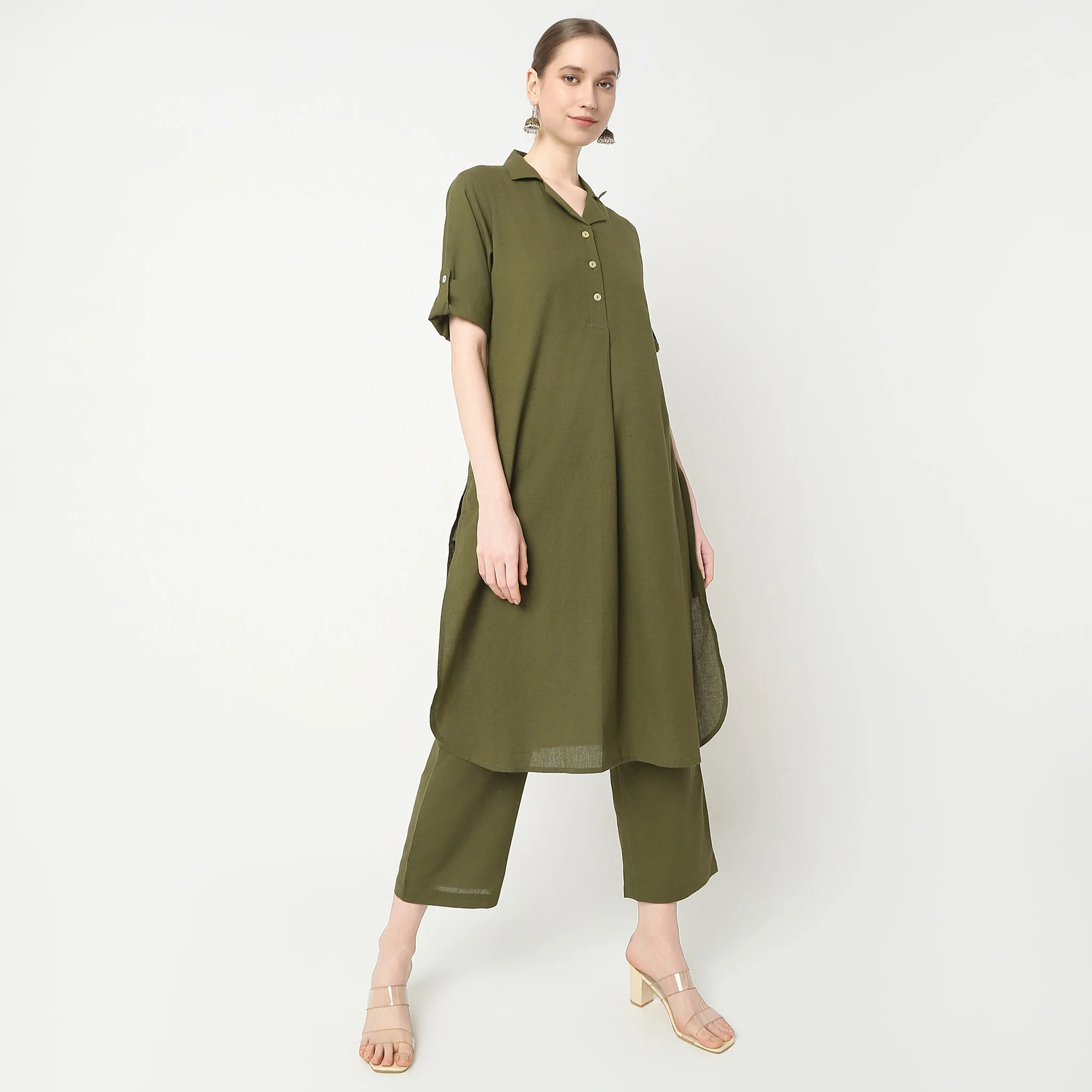 Straight Fit Camp Collar Kurta With Pant Set - Image 15