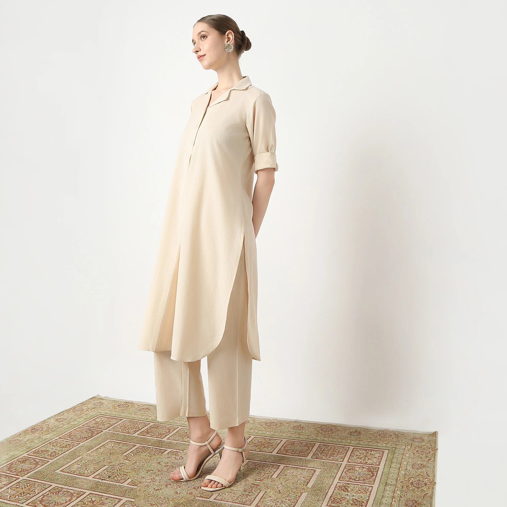 Straight Fit Camp Collar Kurta With Pant Set - Image 8