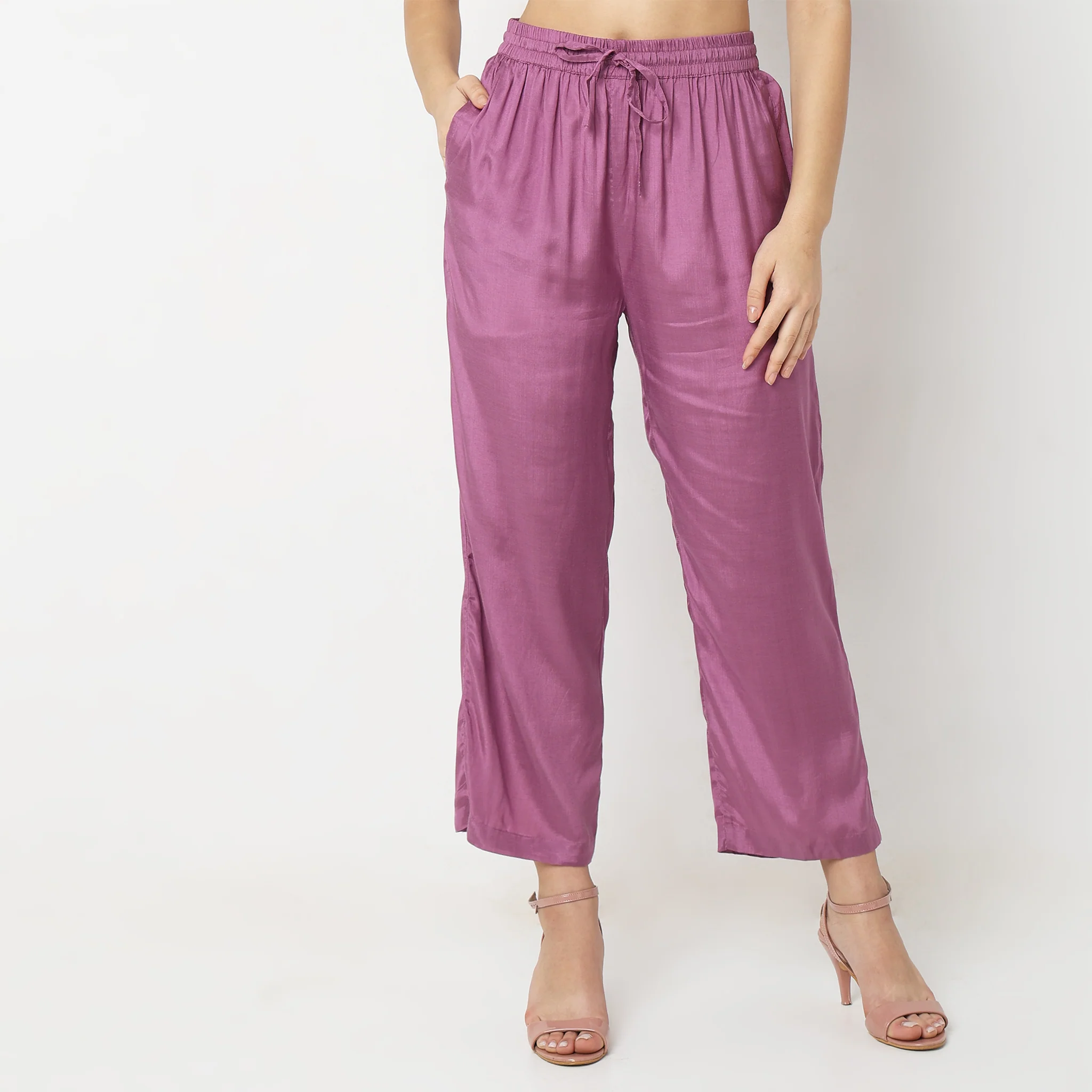 Straight Fit Solid Mid Rise Ethnic Pants - Image 2