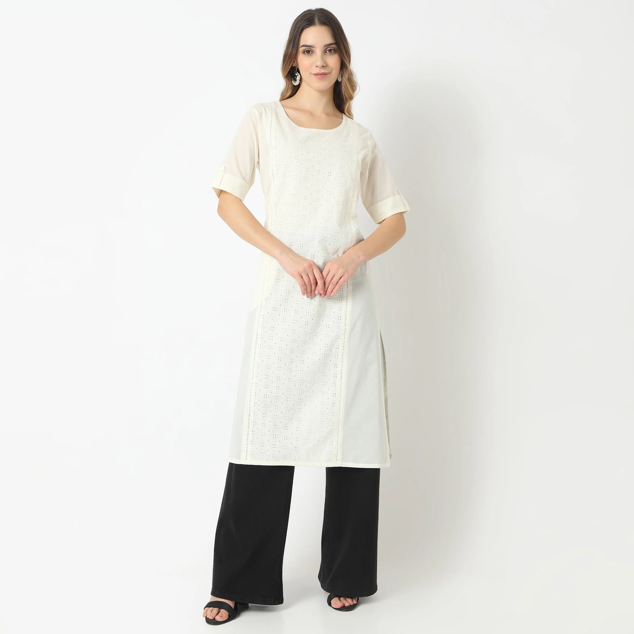 Straight Fit Short Sleeve Straight Below Knee Kurta - Image 2
