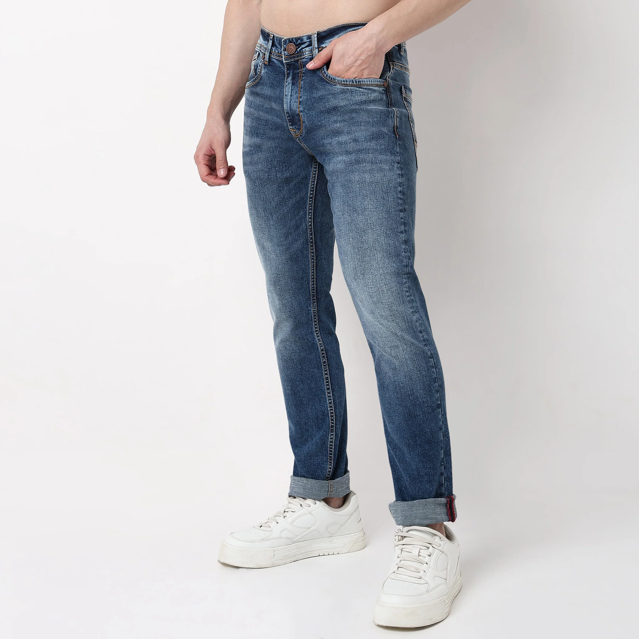 Straight Fit Stone Wash Jeans - Image 4