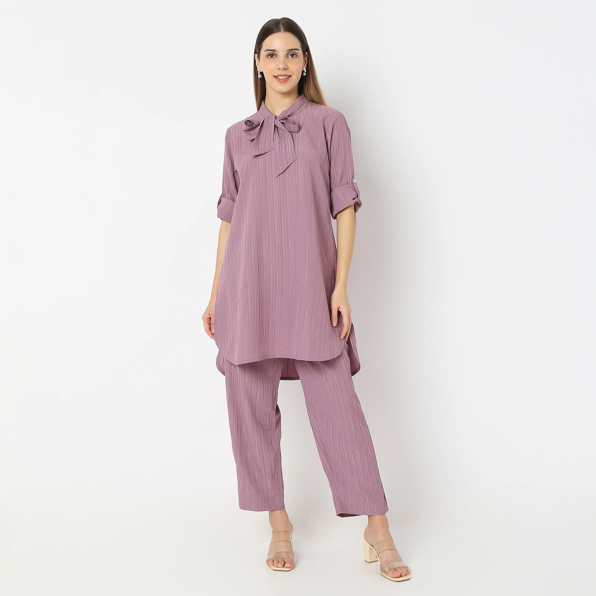 Straight Fit Tie-Up Coordinated Code Kurta With Pant Set - Image 2