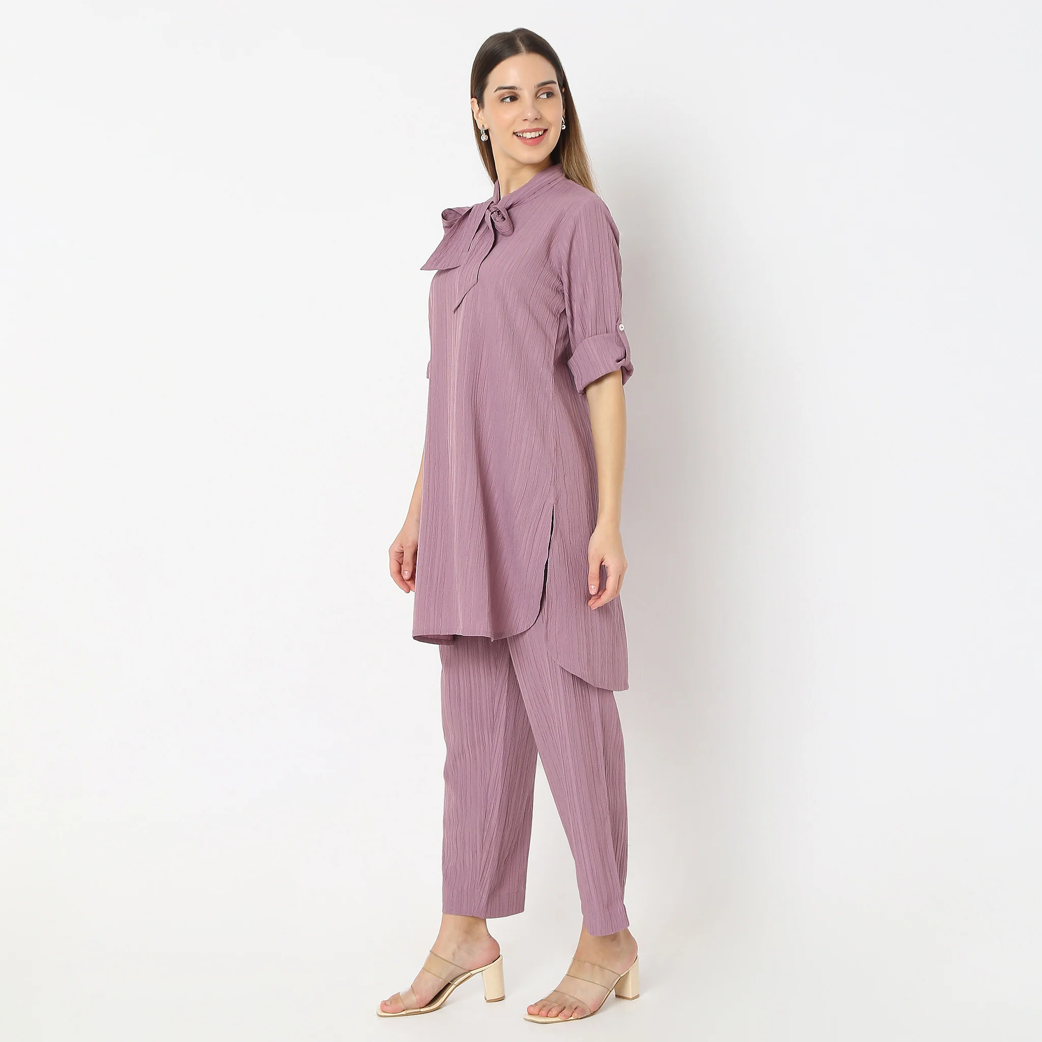 Straight Fit Tie-Up Coordinated Code Kurta With Pant Set - Image 5