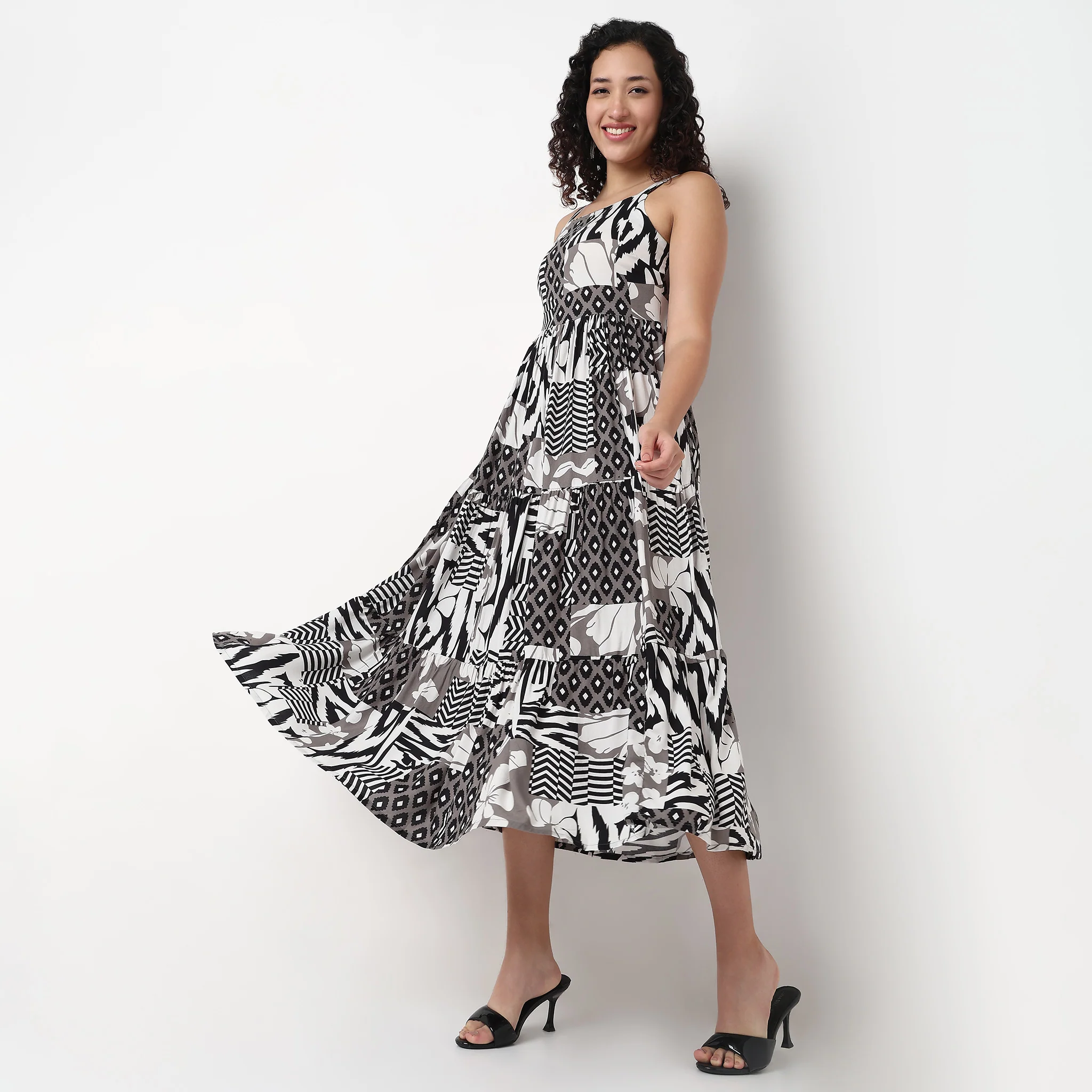 Strappy Tiered Printed Dress